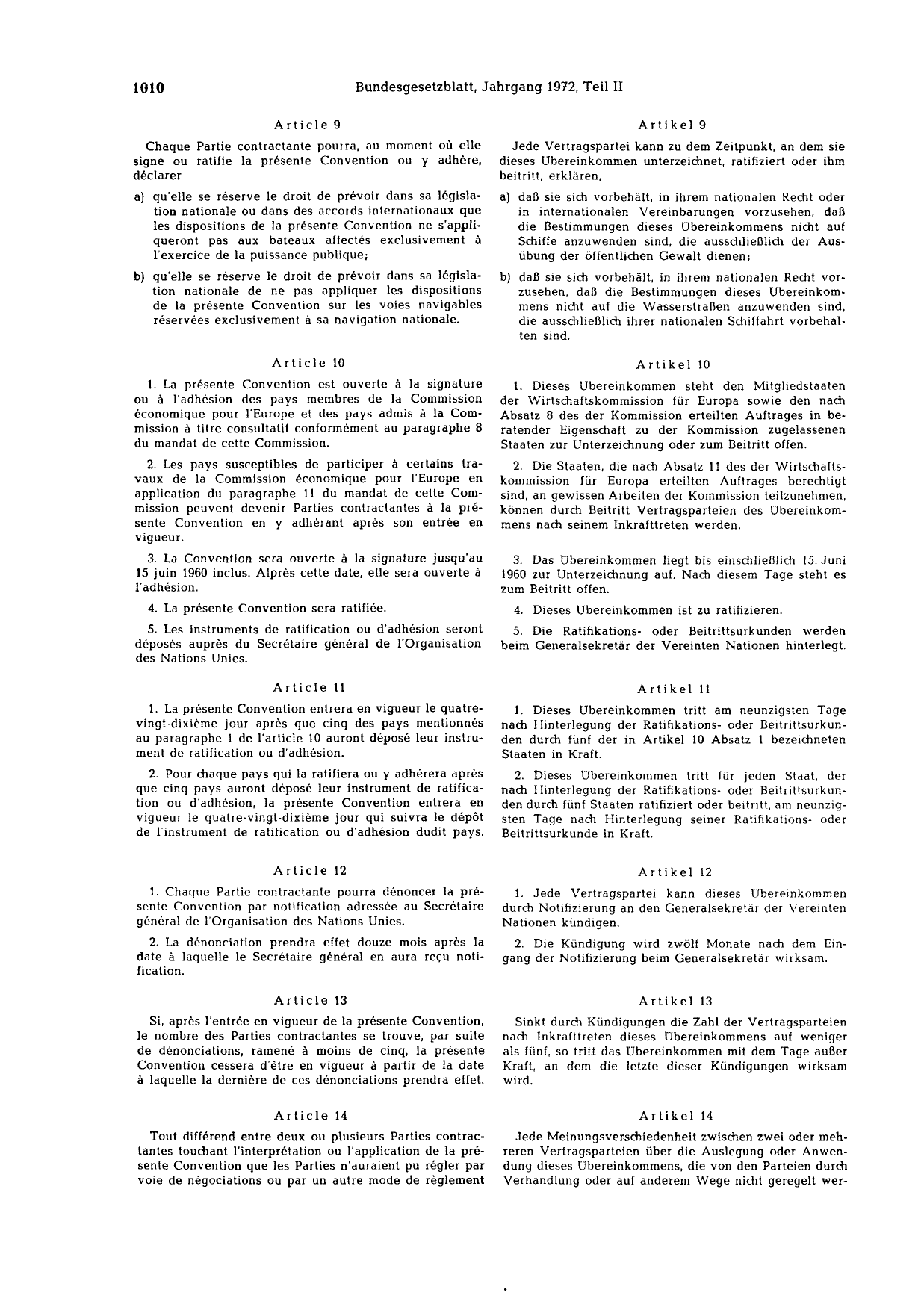 BGBl. 1972, Seite 1010 — Originalseite als Abbildung