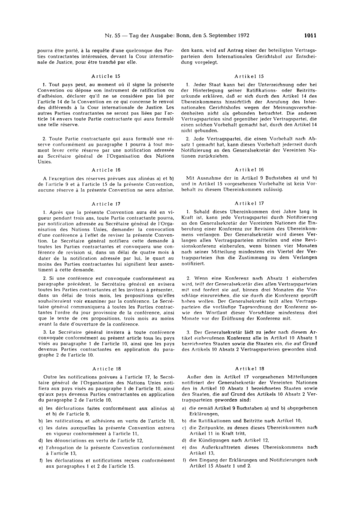 BGBl. 1972, Seite 1011 — Originalseite als Abbildung