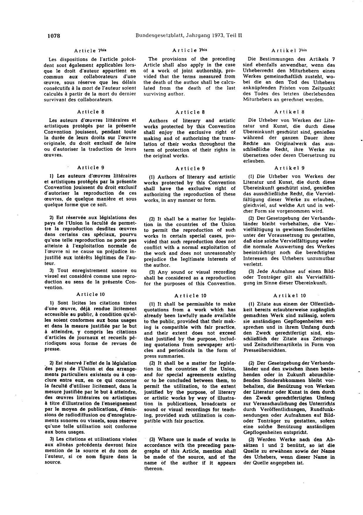 BGBl. 1973, Seite 1078 — Originalseite als Abbildung