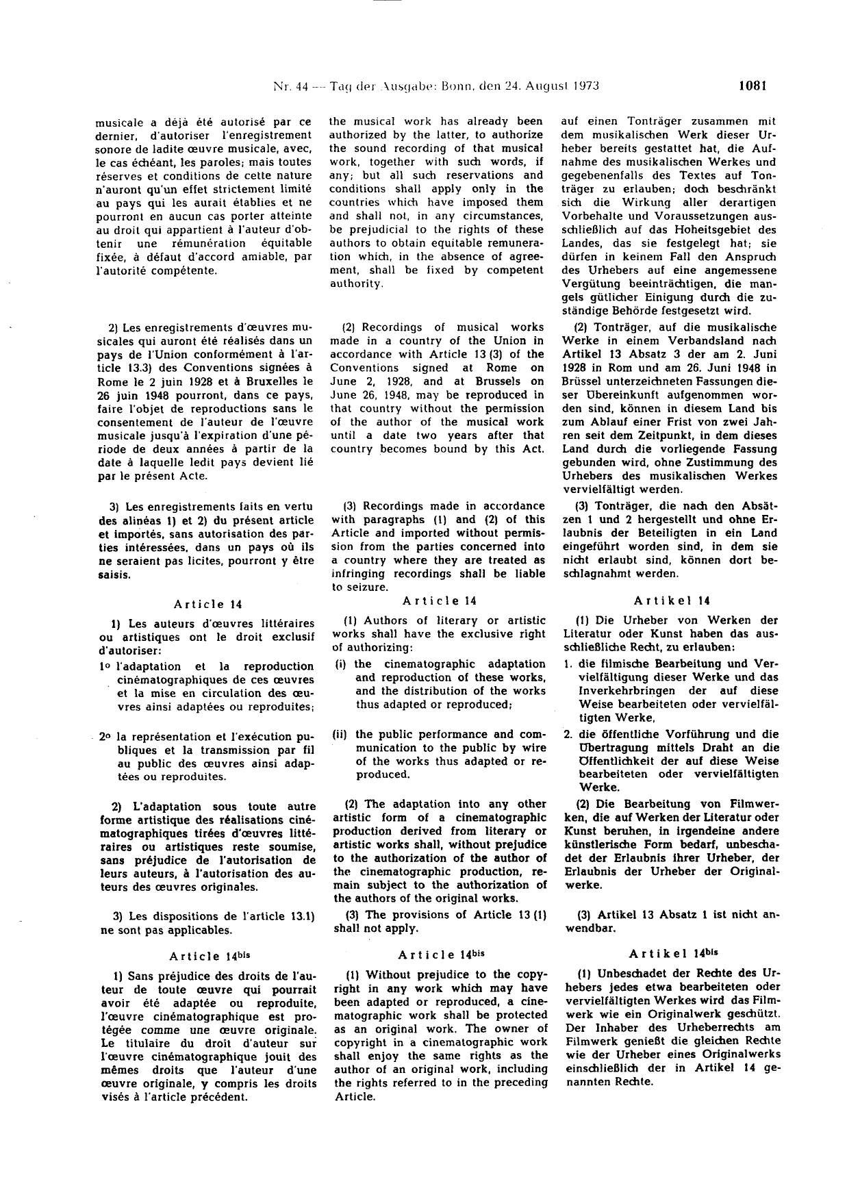 BGBl. 1973, Seite 1081 — Originalseite als Abbildung