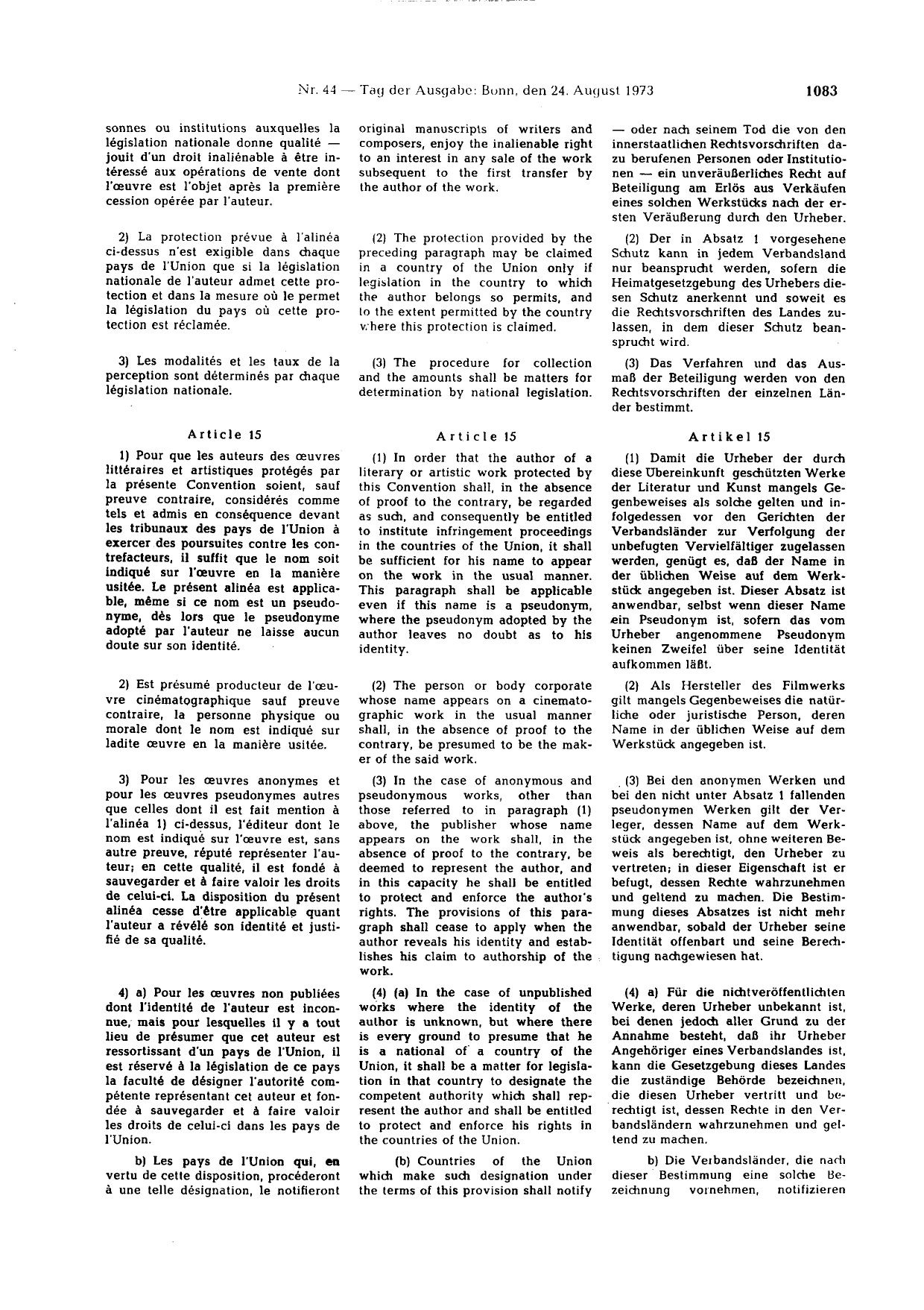 BGBl. 1973, Seite 1083 — Originalseite als Abbildung