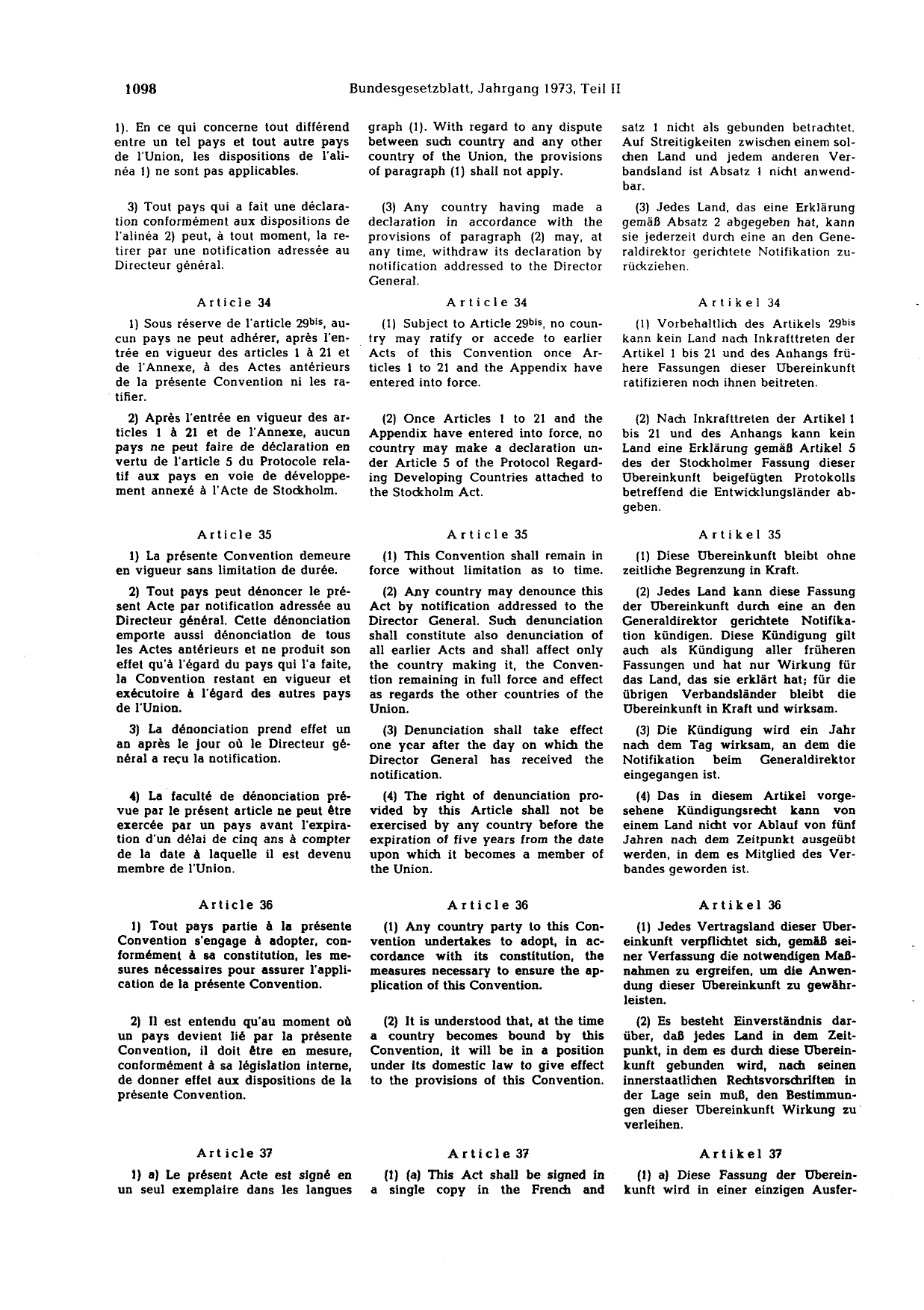 BGBl. 1973, Seite 1098 — Originalseite als Abbildung