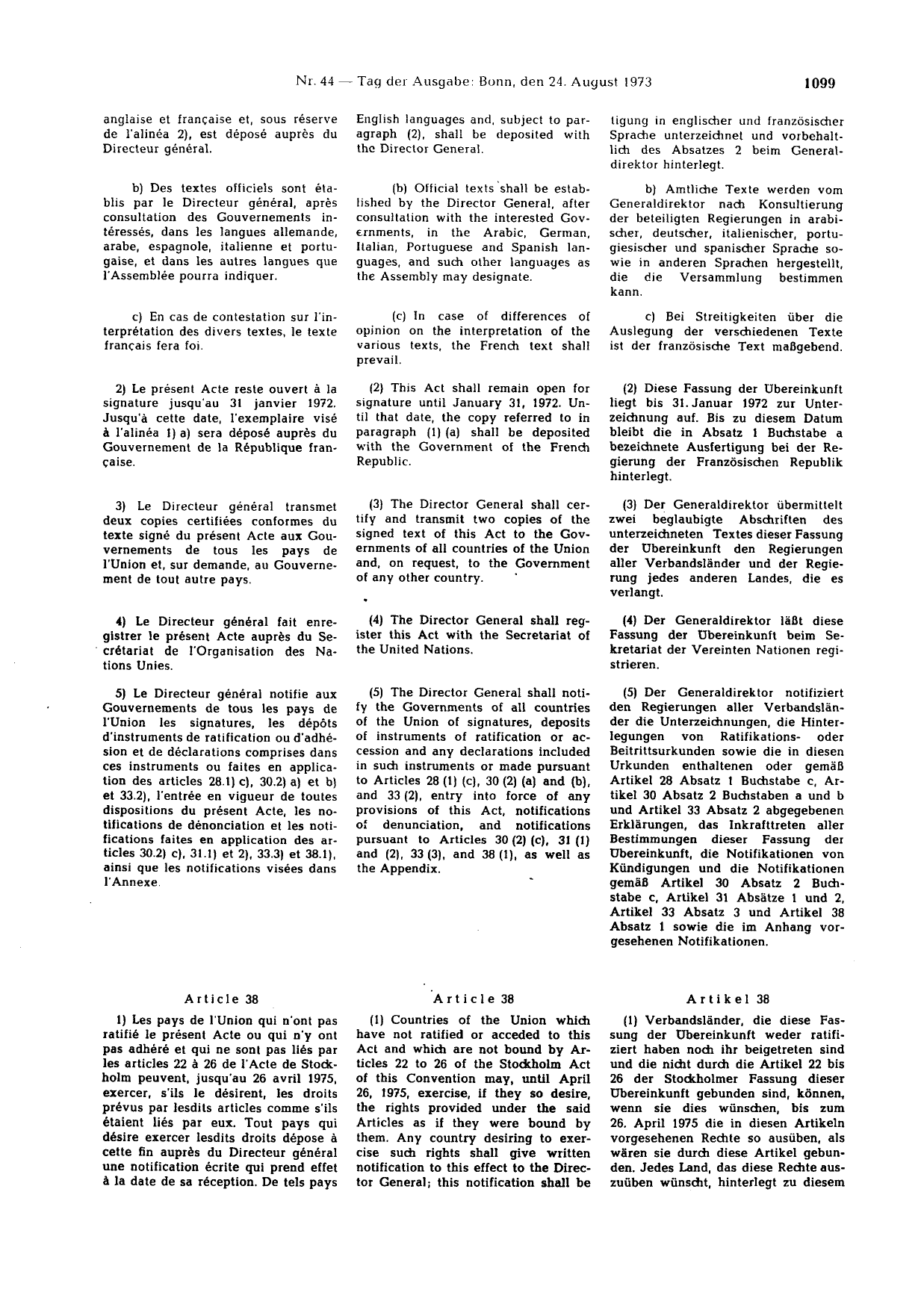 BGBl. 1973, Seite 1099 — Originalseite als Abbildung