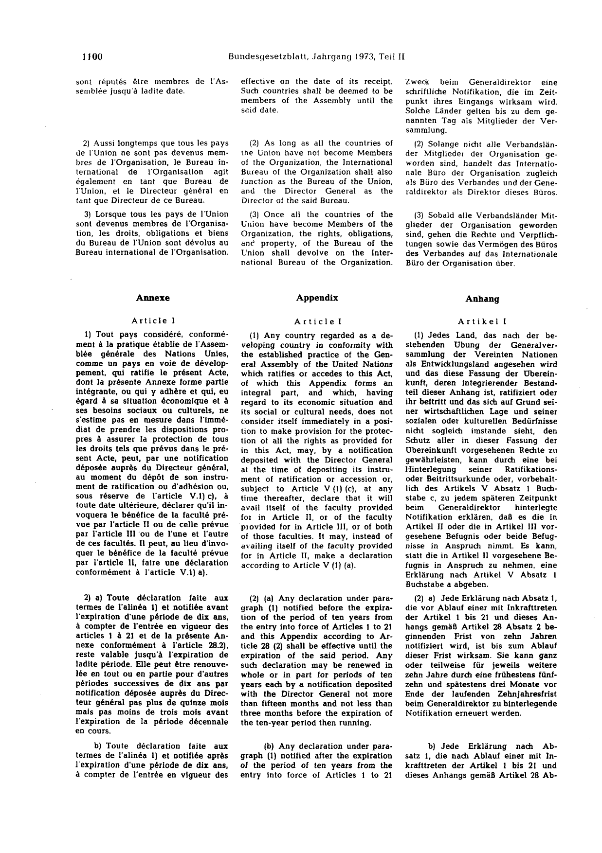 BGBl. 1973, Seite 1100 — Originalseite als Abbildung