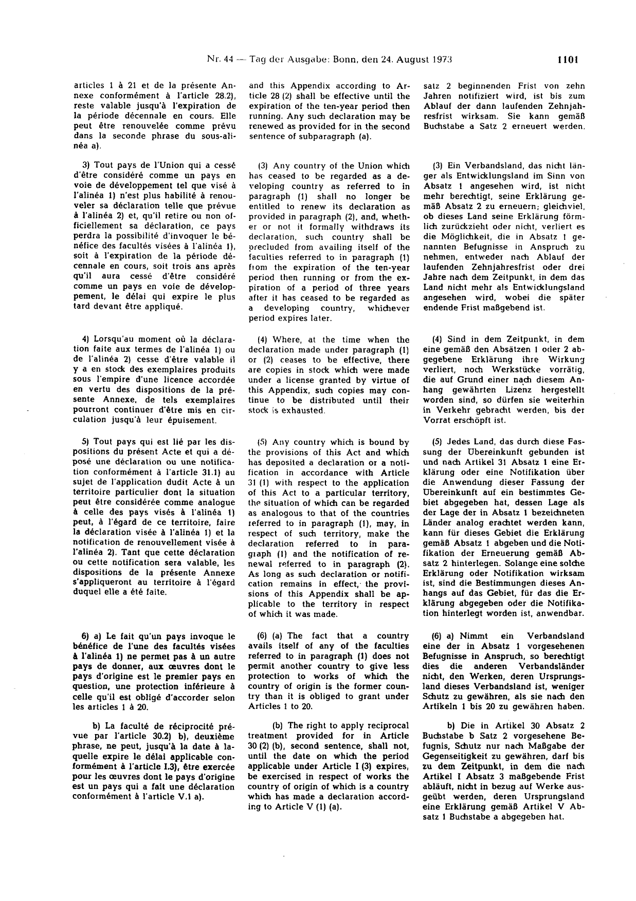 BGBl. 1973, Seite 1101 — Originalseite als Abbildung