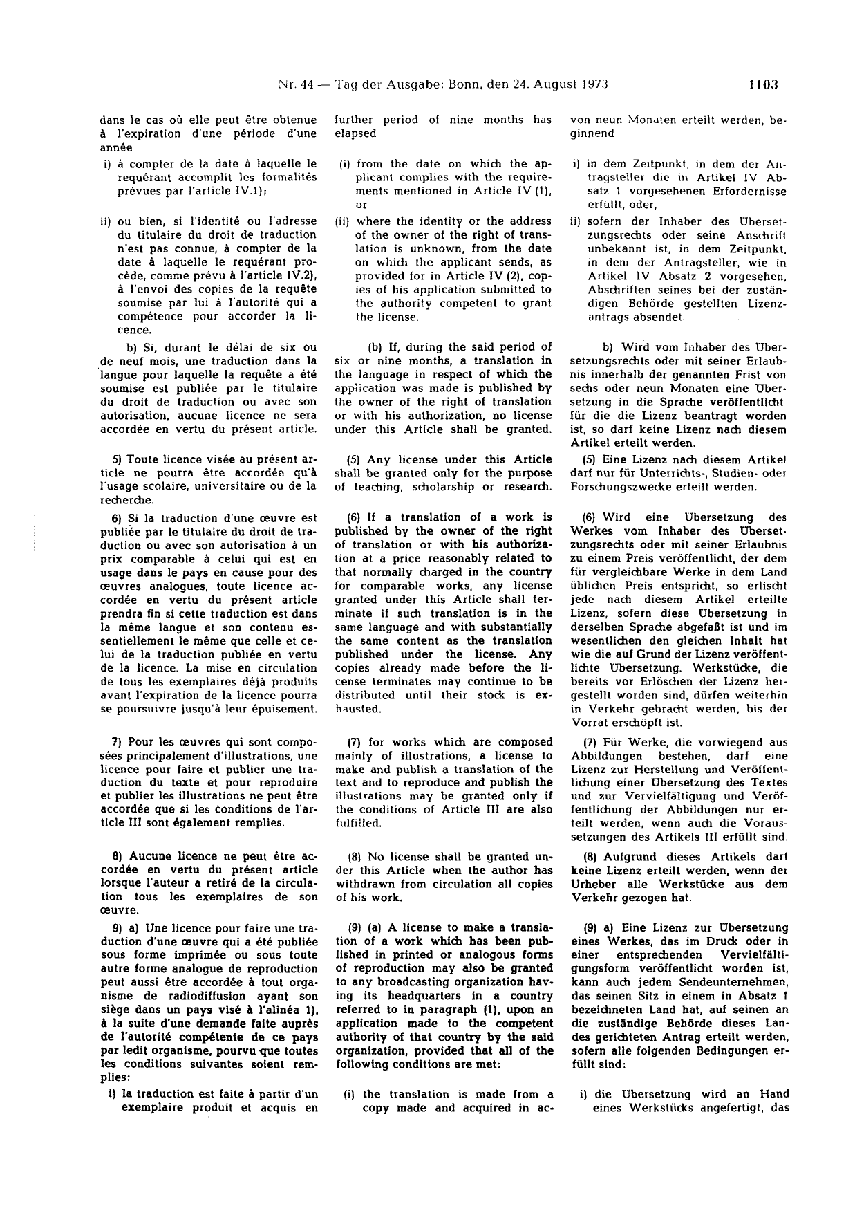 BGBl. 1973, Seite 1103 — Originalseite als Abbildung