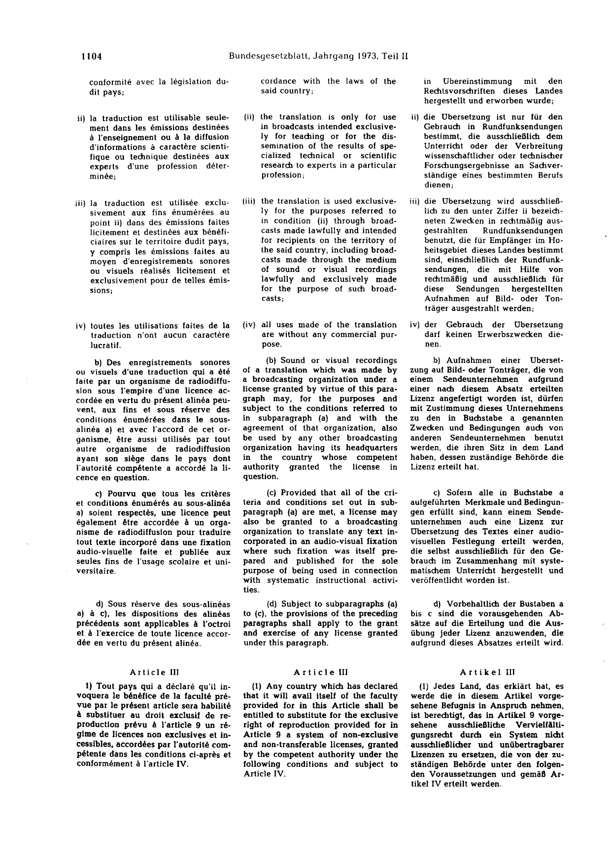 BGBl. 1973, Seite 1104 — Originalseite als Abbildung