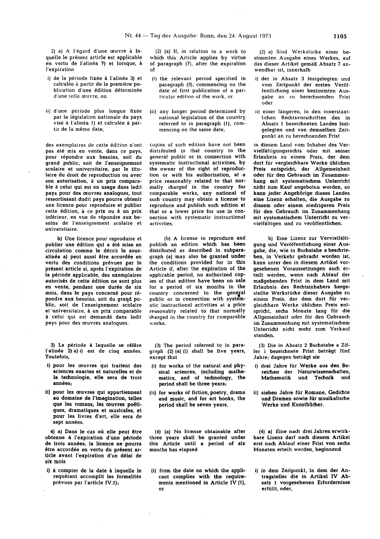 BGBl. 1973, Seite 1105 — Originalseite als Abbildung