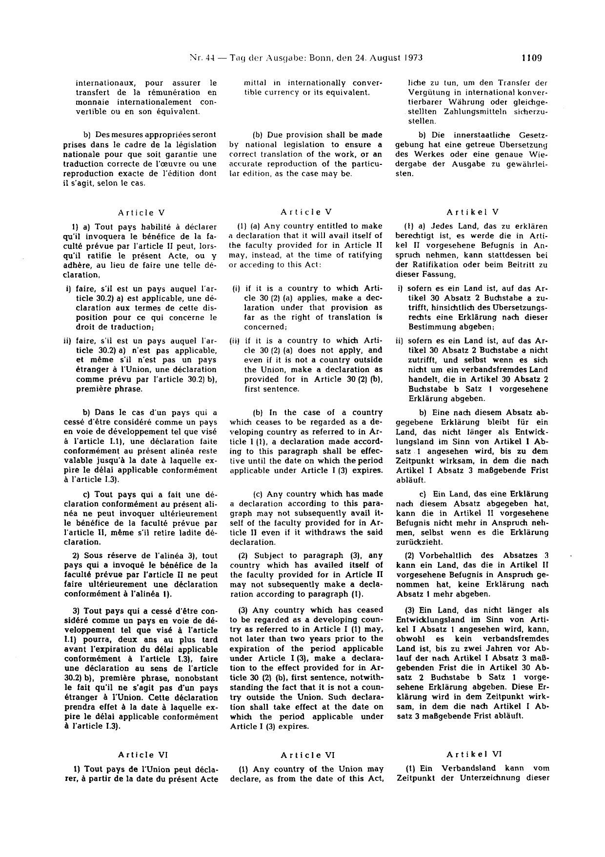 BGBl. 1973, Seite 1109 — Originalseite als Abbildung