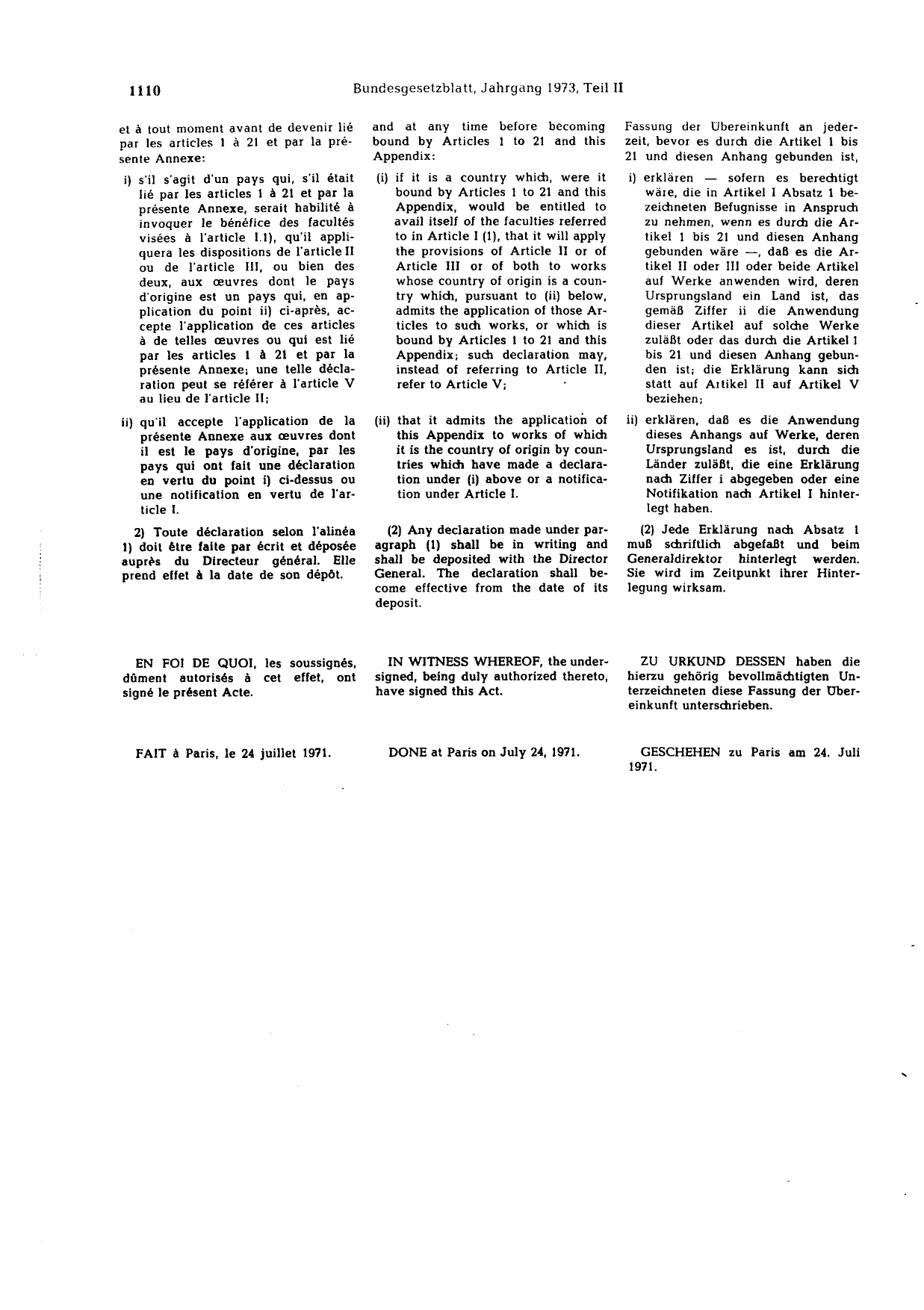 BGBl. 1973, Seite 1110 — Originalseite als Abbildung