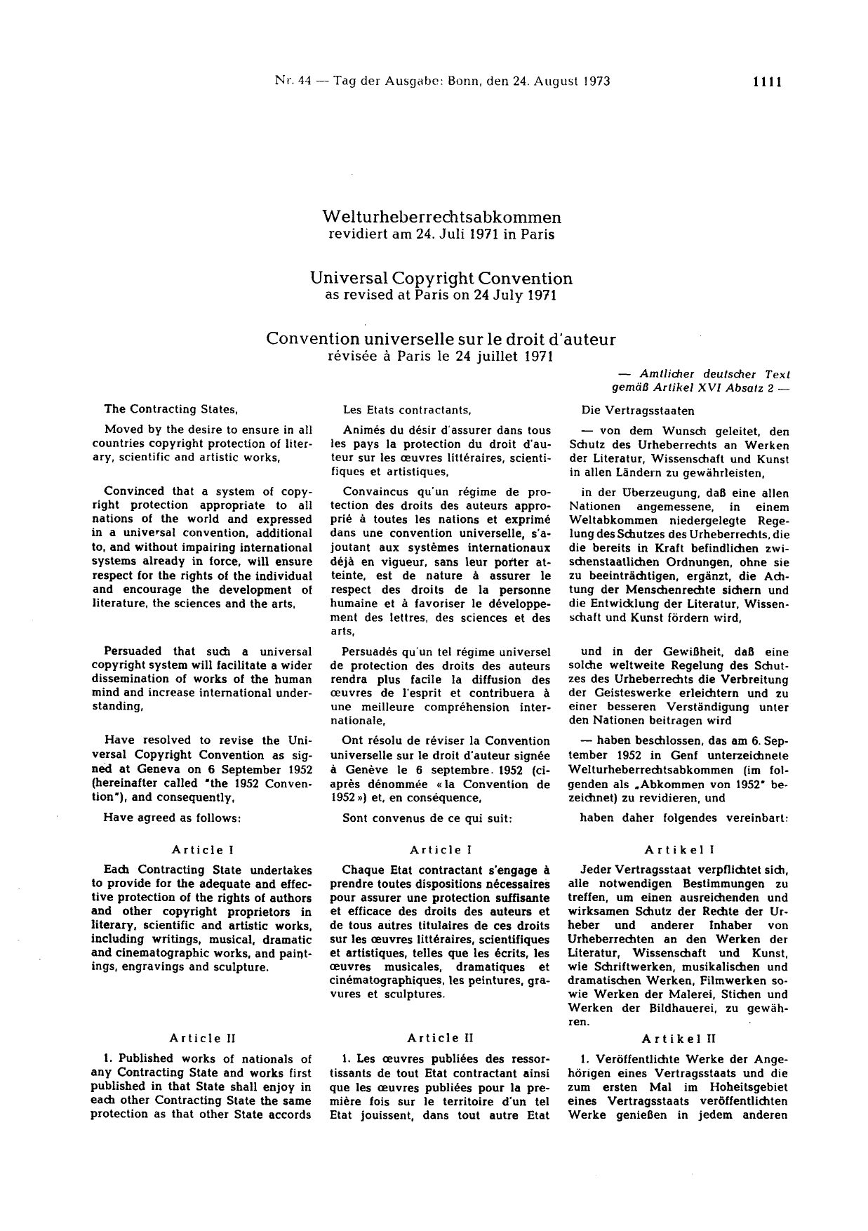 BGBl. 1973, Seite 1111 — Originalseite als Abbildung