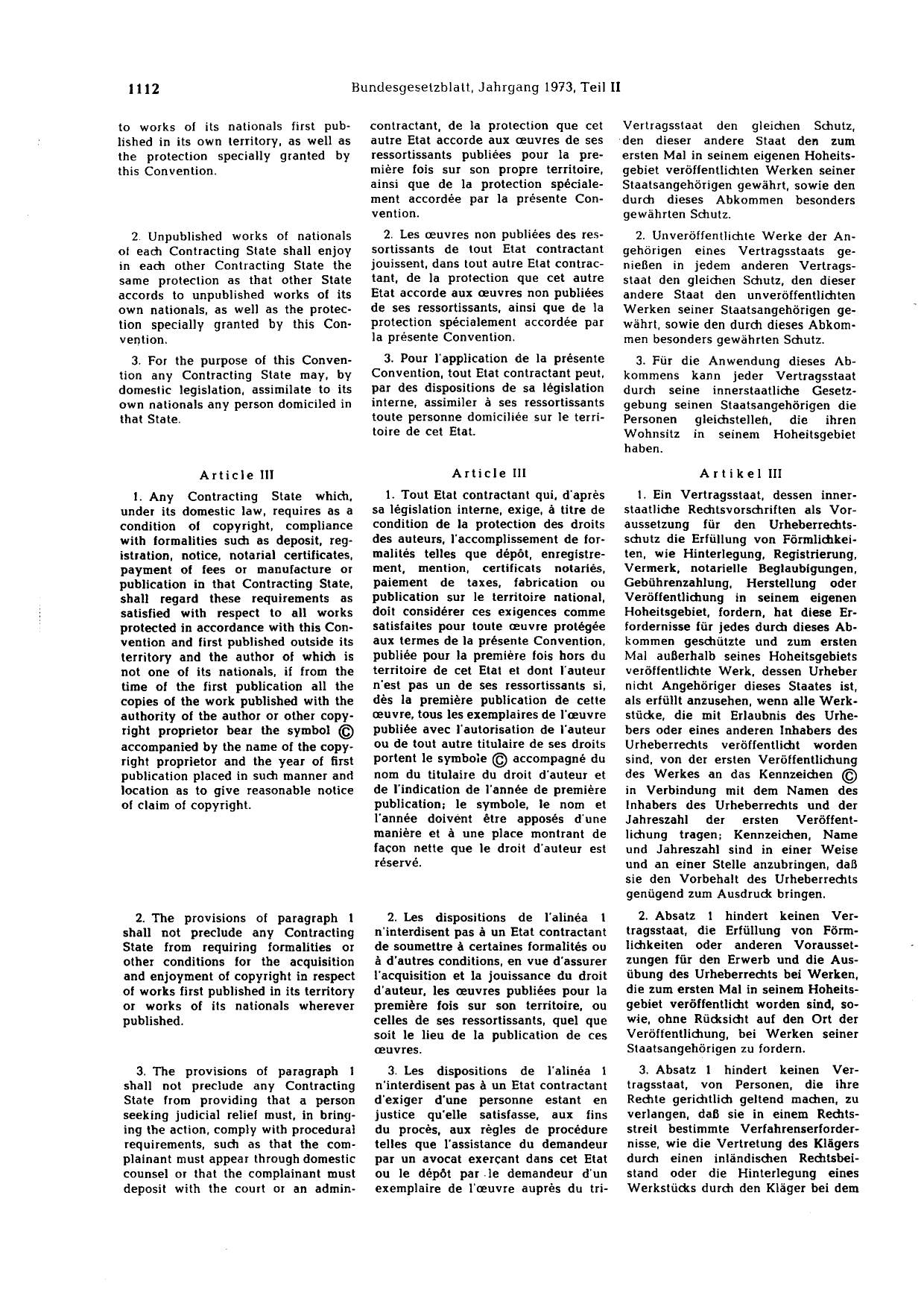 BGBl. 1973, Seite 1112 — Originalseite als Abbildung