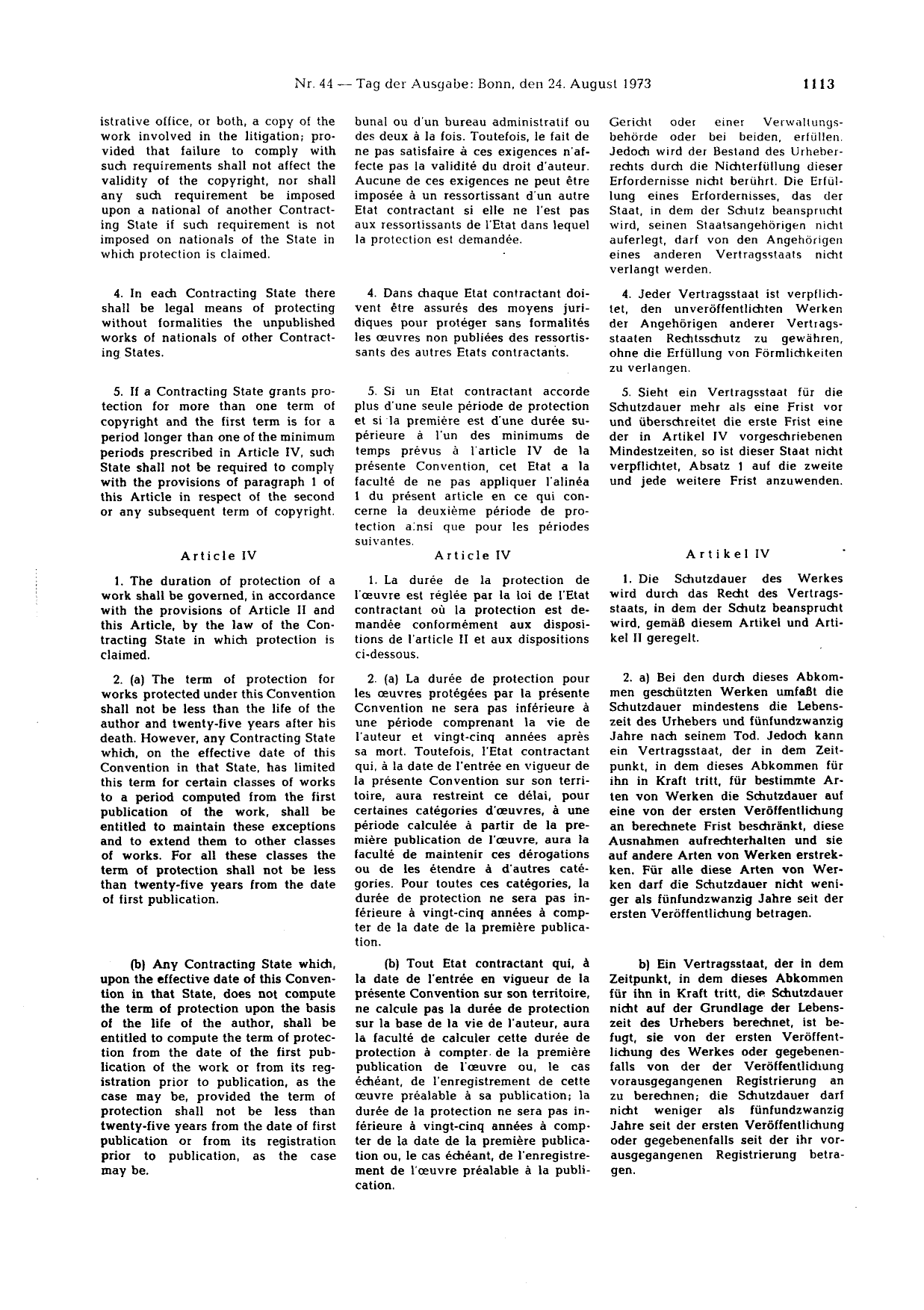 BGBl. 1973, Seite 1113 — Originalseite als Abbildung