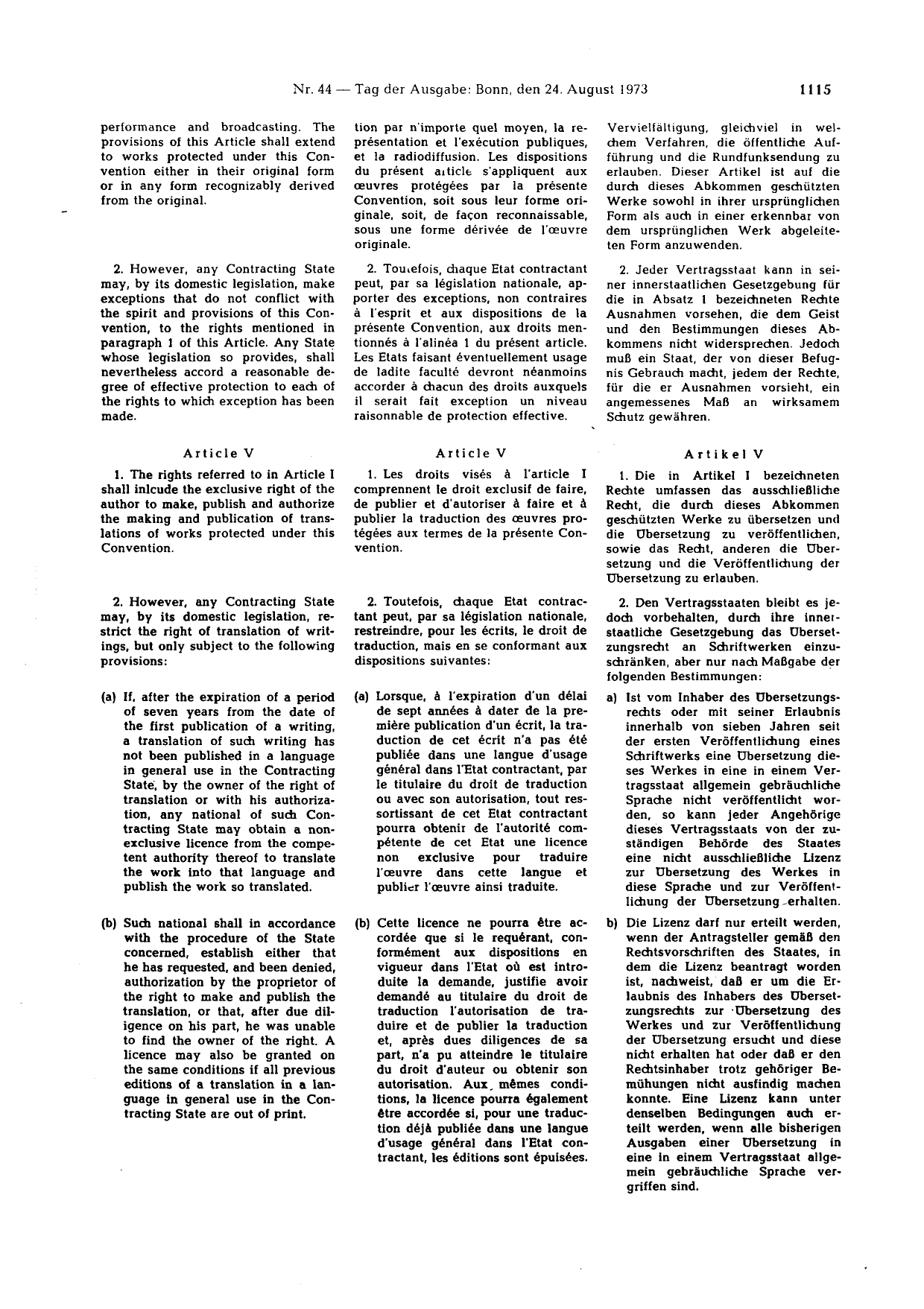 BGBl. 1973, Seite 1115 — Originalseite als Abbildung