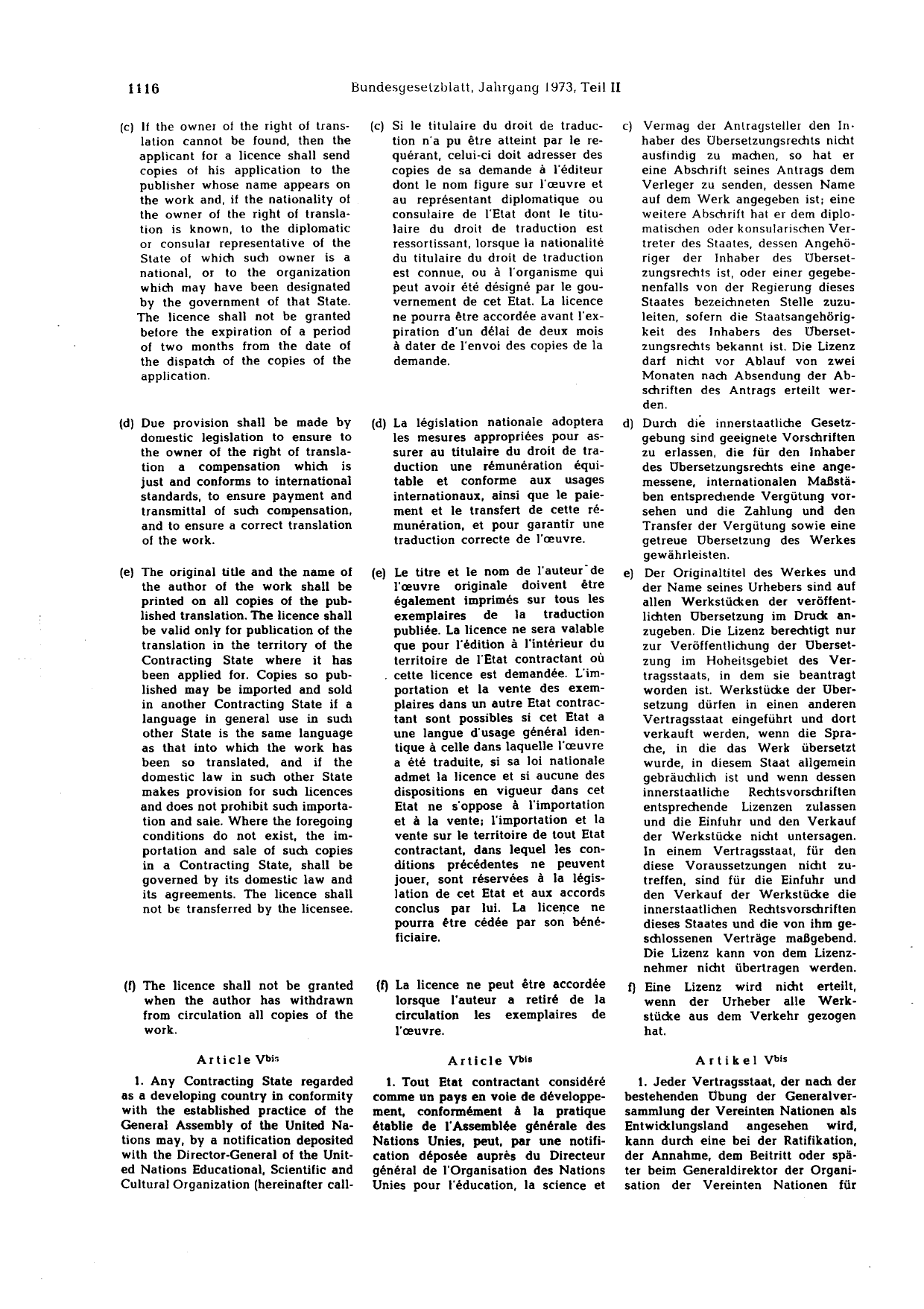 BGBl. 1973, Seite 1116 — Originalseite als Abbildung