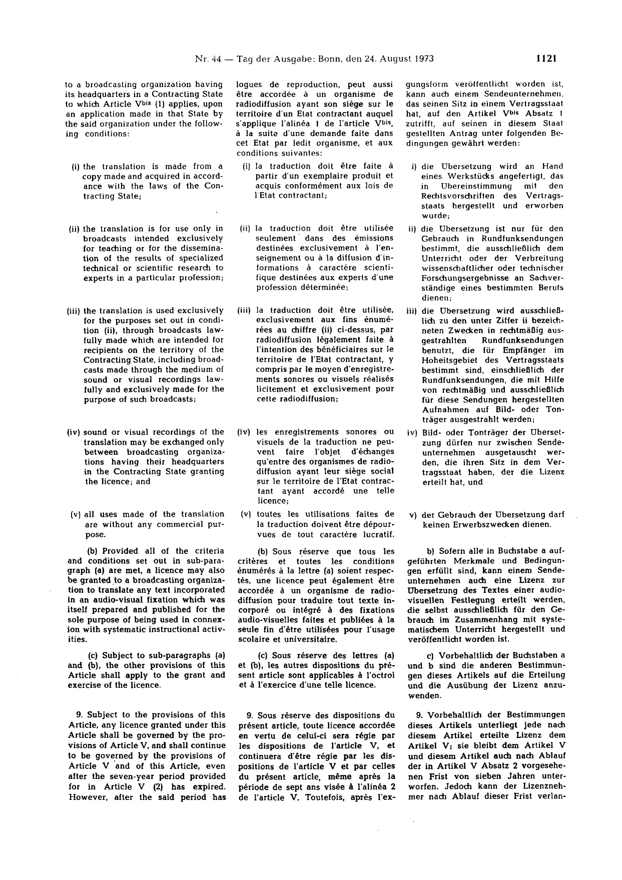 BGBl. 1973, Seite 1121 — Originalseite als Abbildung