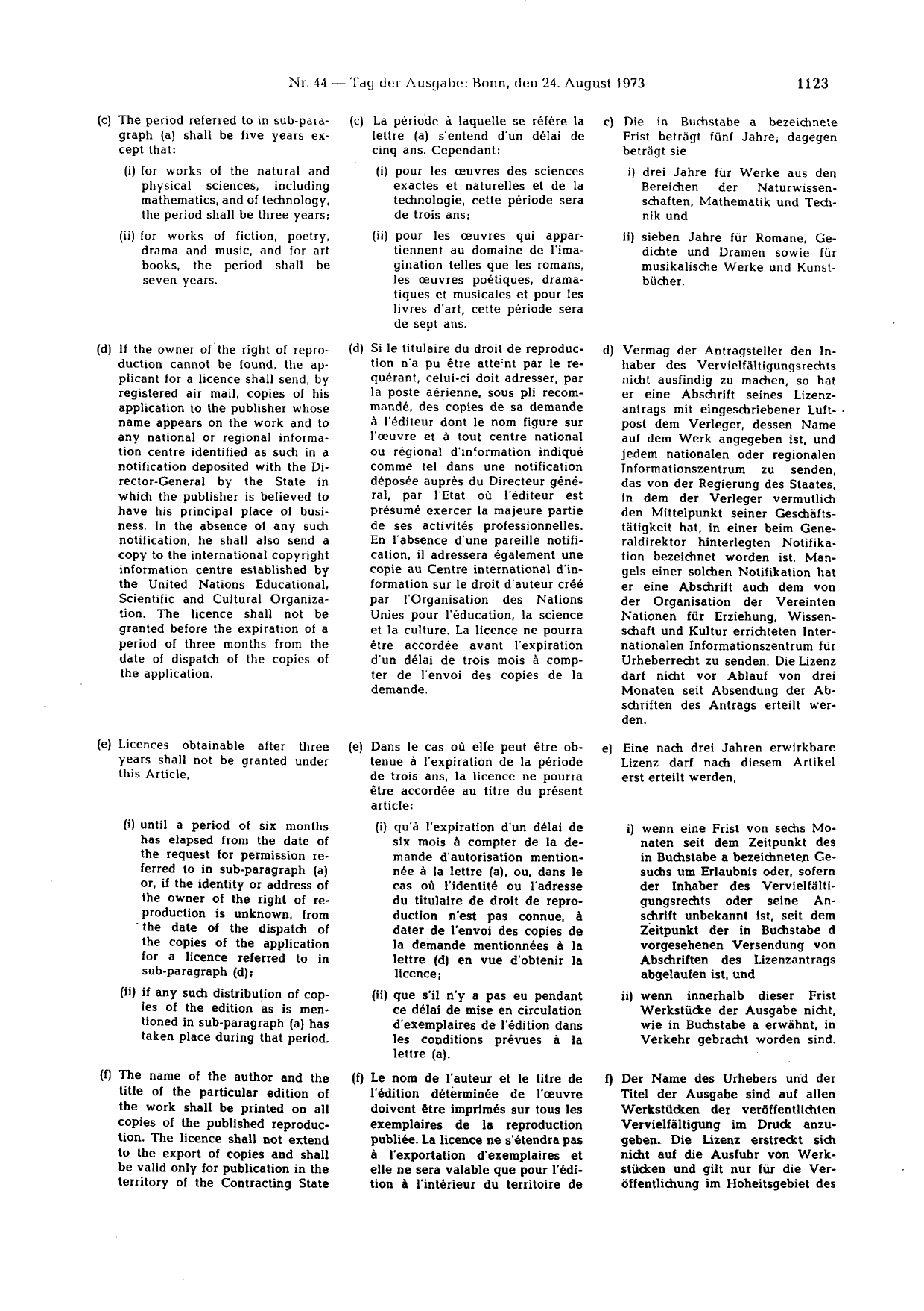 BGBl. 1973, Seite 1123 — Originalseite als Abbildung