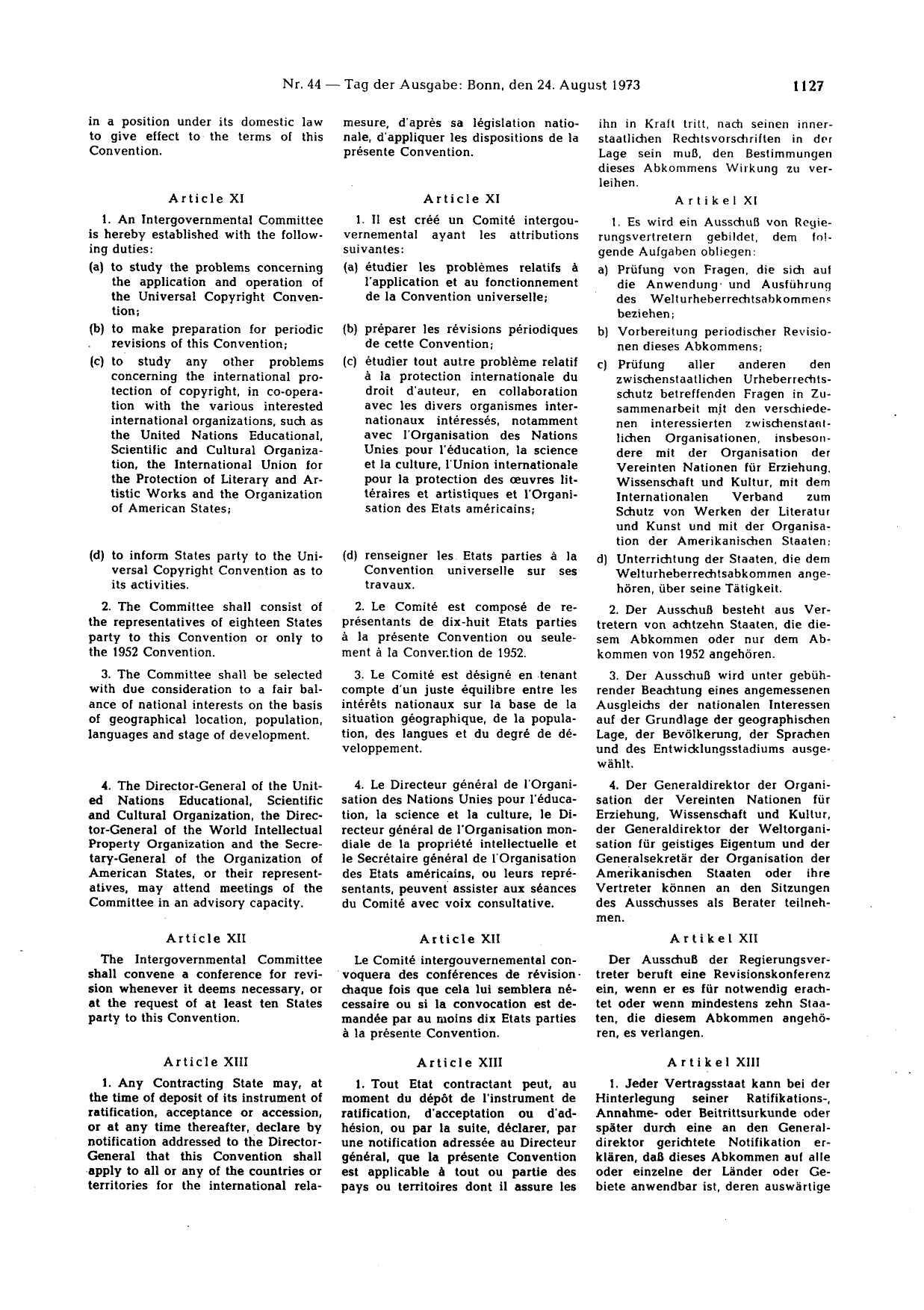 BGBl. 1973, Seite 1127 — Originalseite als Abbildung