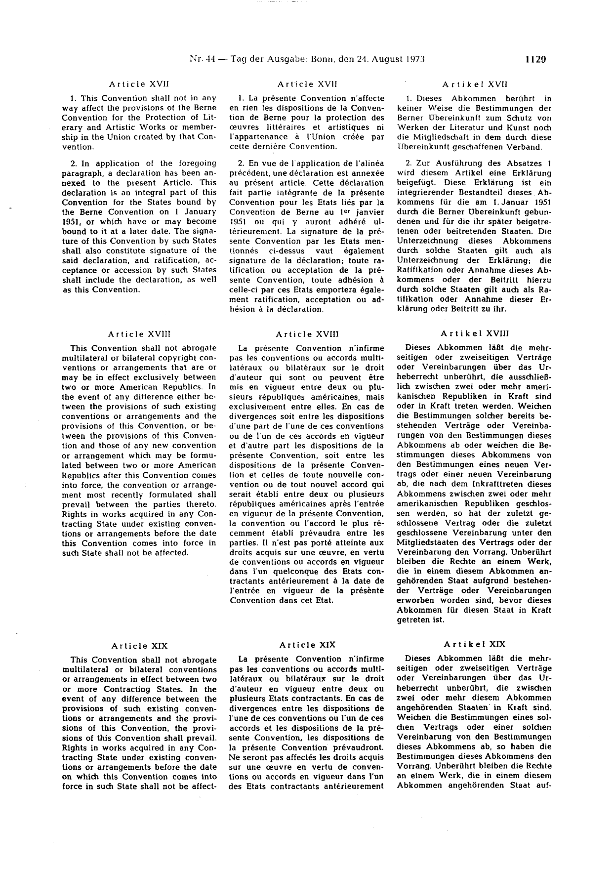 BGBl. 1973, Seite 1129 — Originalseite als Abbildung