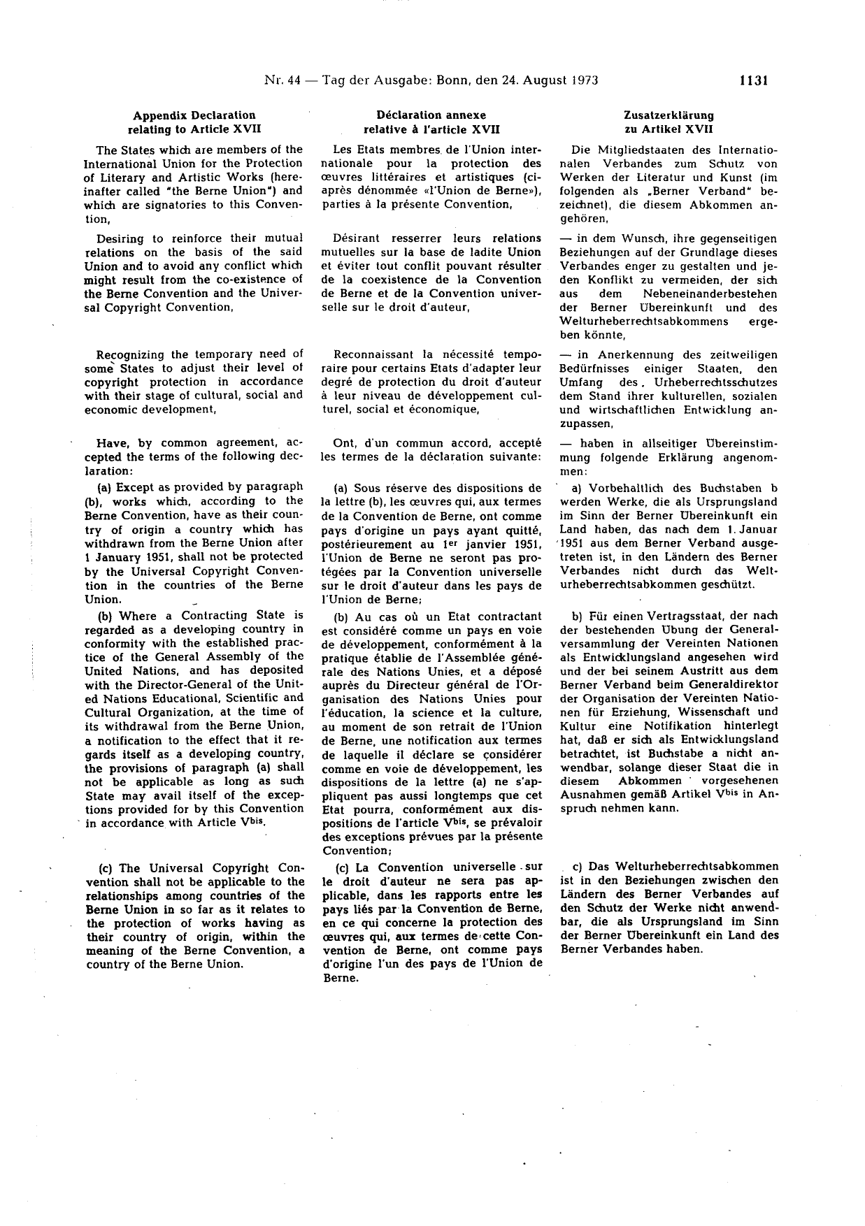 BGBl. 1973, Seite 1131 — Originalseite als Abbildung