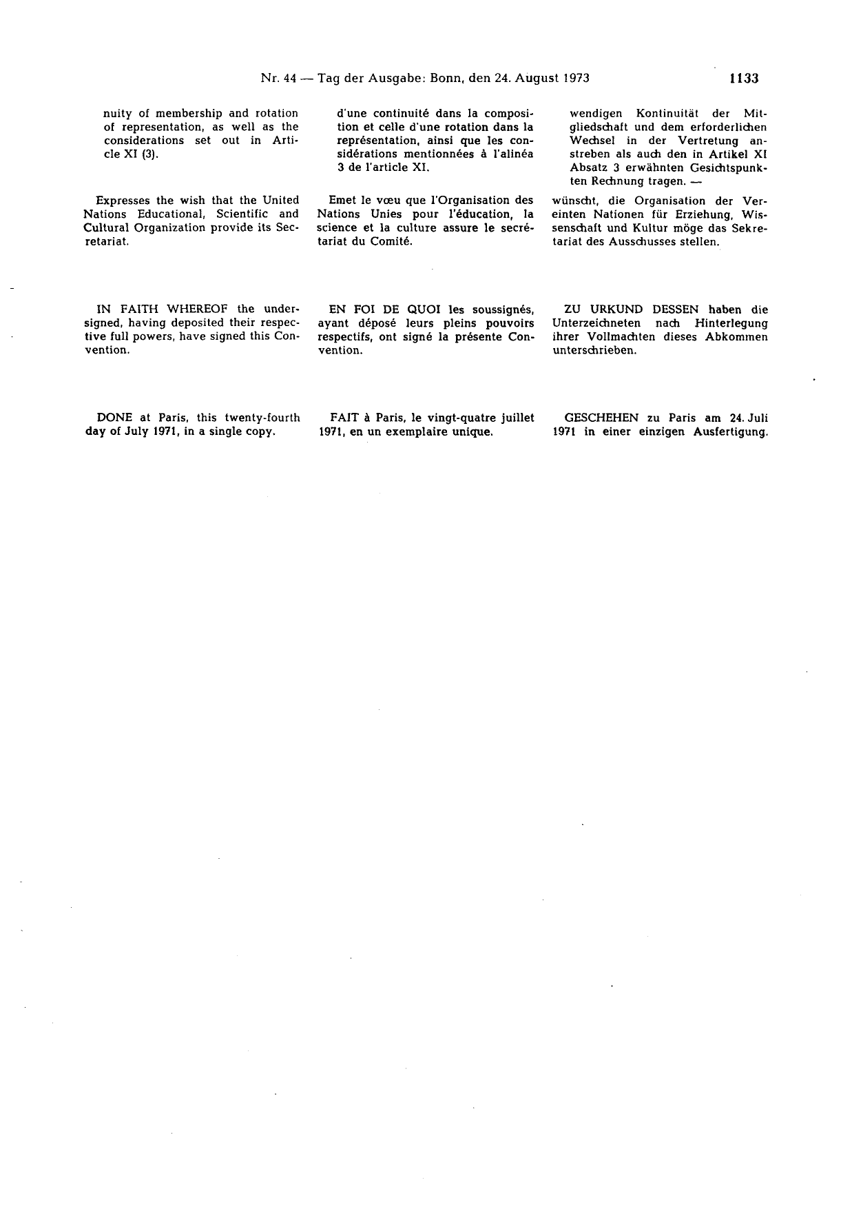 BGBl. 1973, Seite 1133 — Originalseite als Abbildung