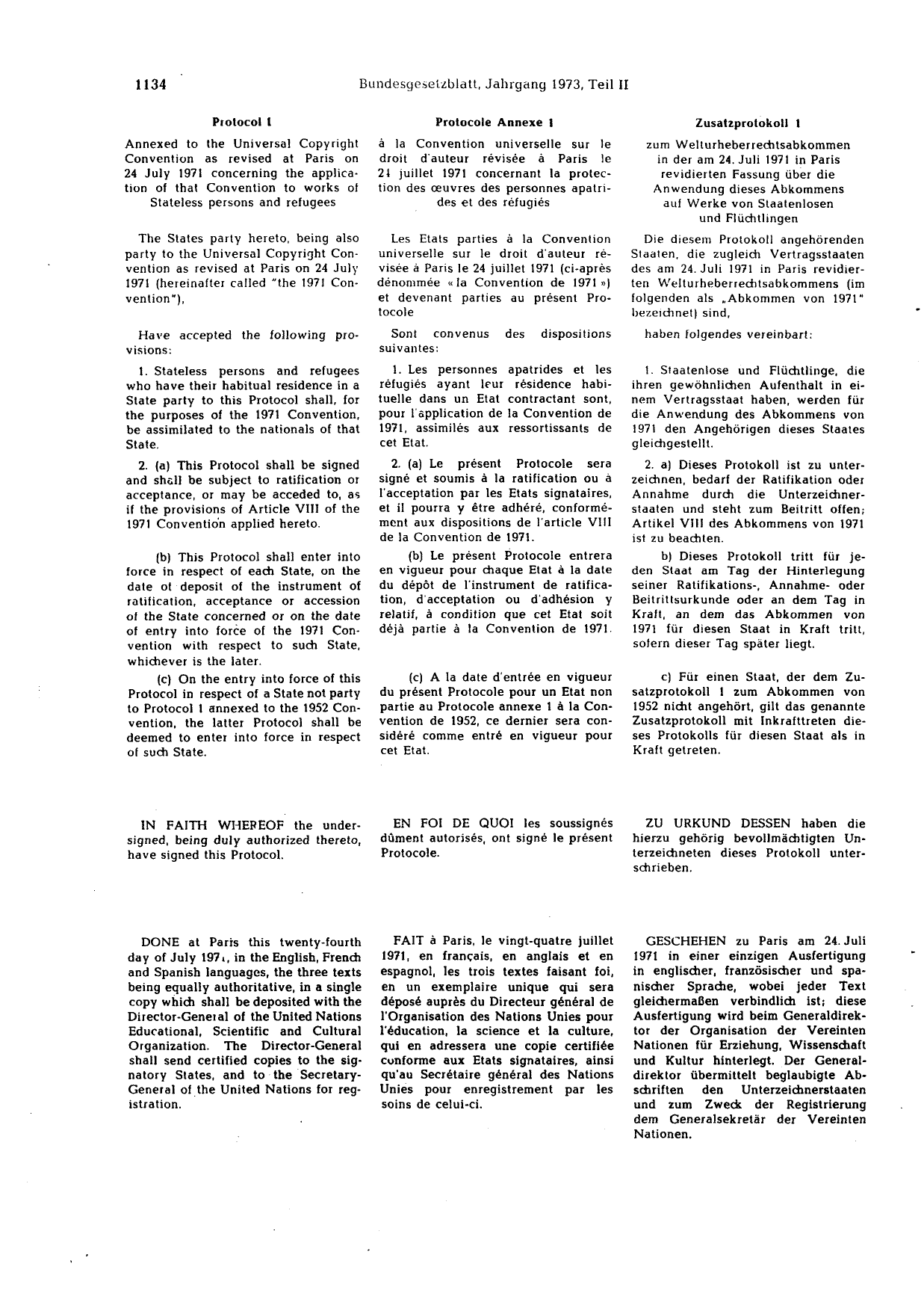 BGBl. 1973, Seite 1134 — Originalseite als Abbildung