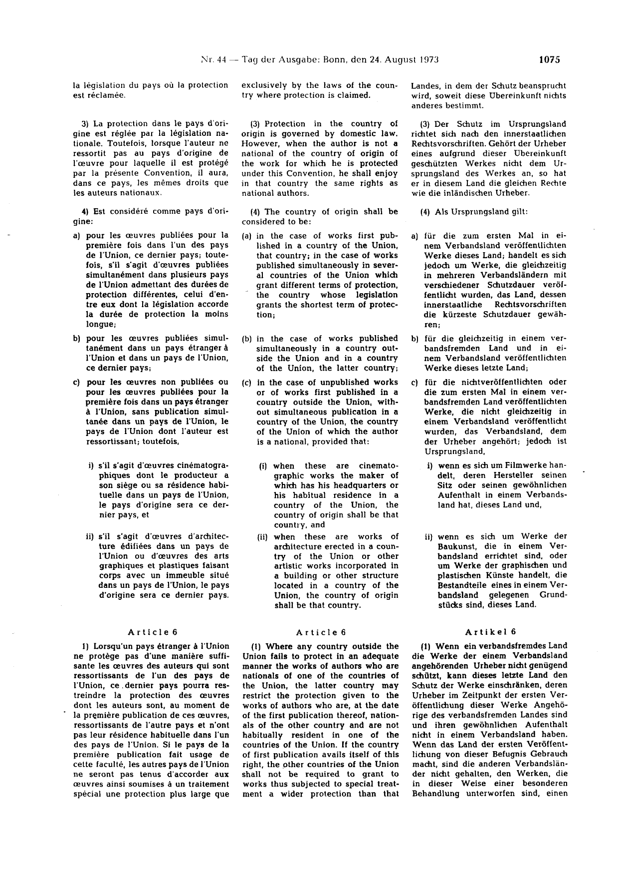 BGBl. 1973, Seite 1075 — Originalseite als Abbildung