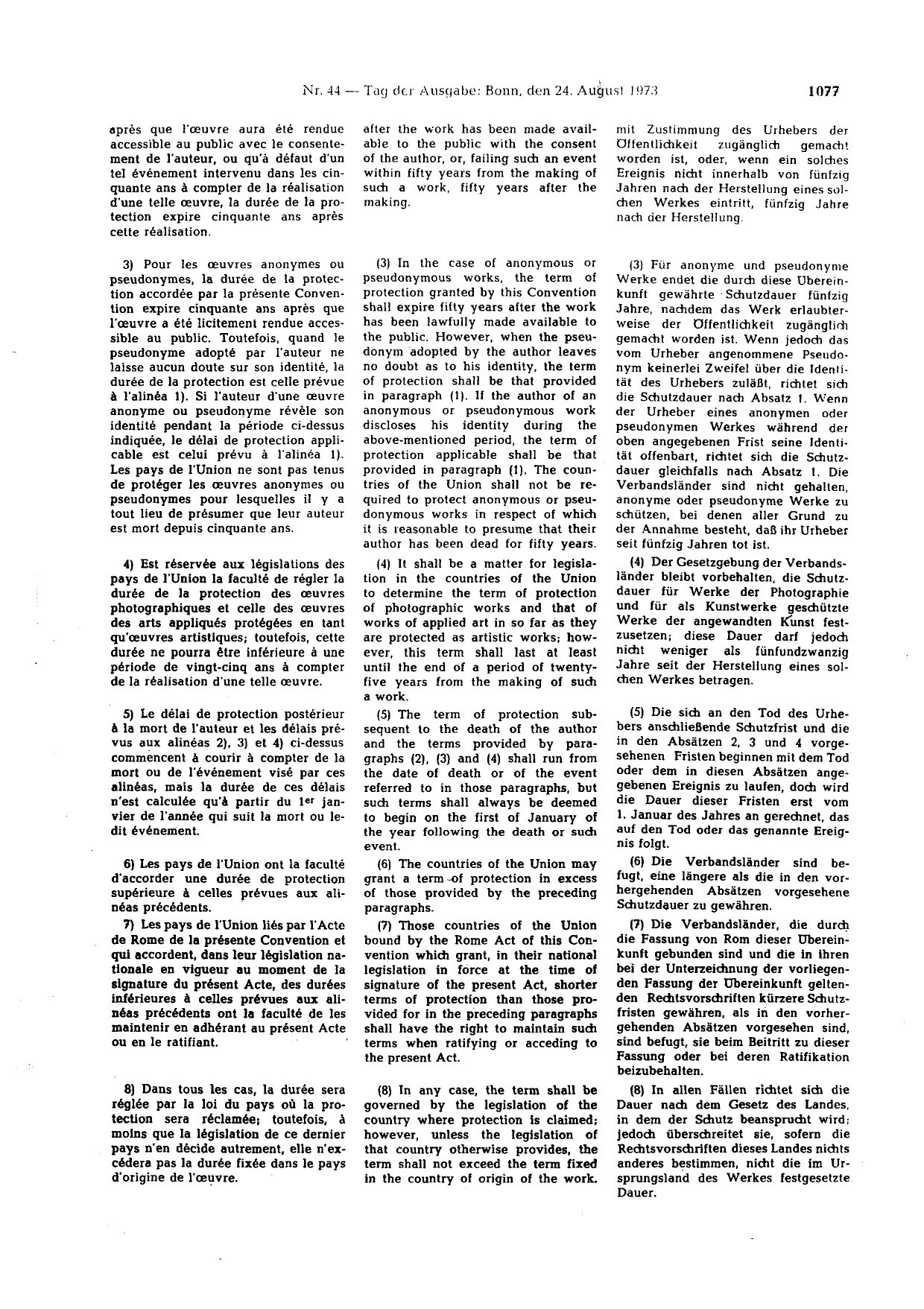 BGBl. 1973, Seite 1077 — Originalseite als Abbildung
