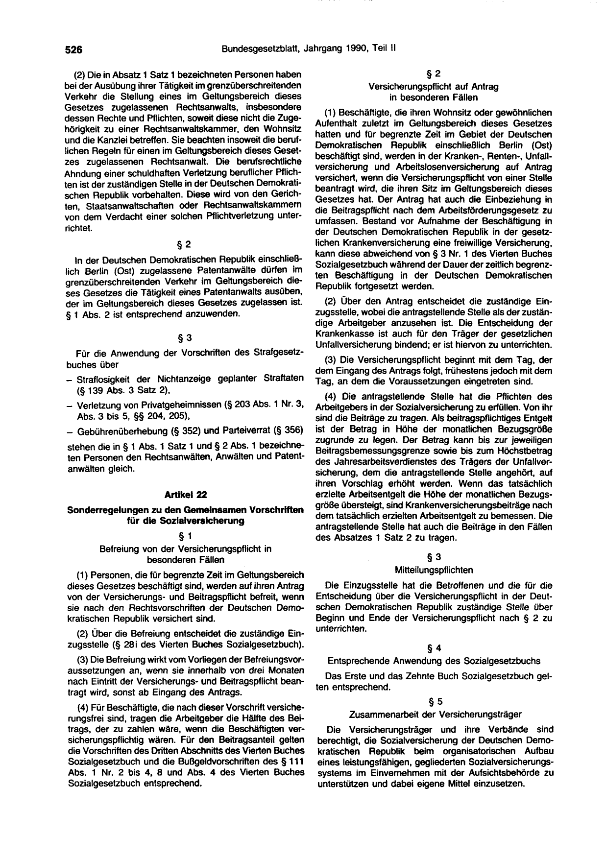 BGBl. 1990, Seite 526 — Originalseite als Abbildung