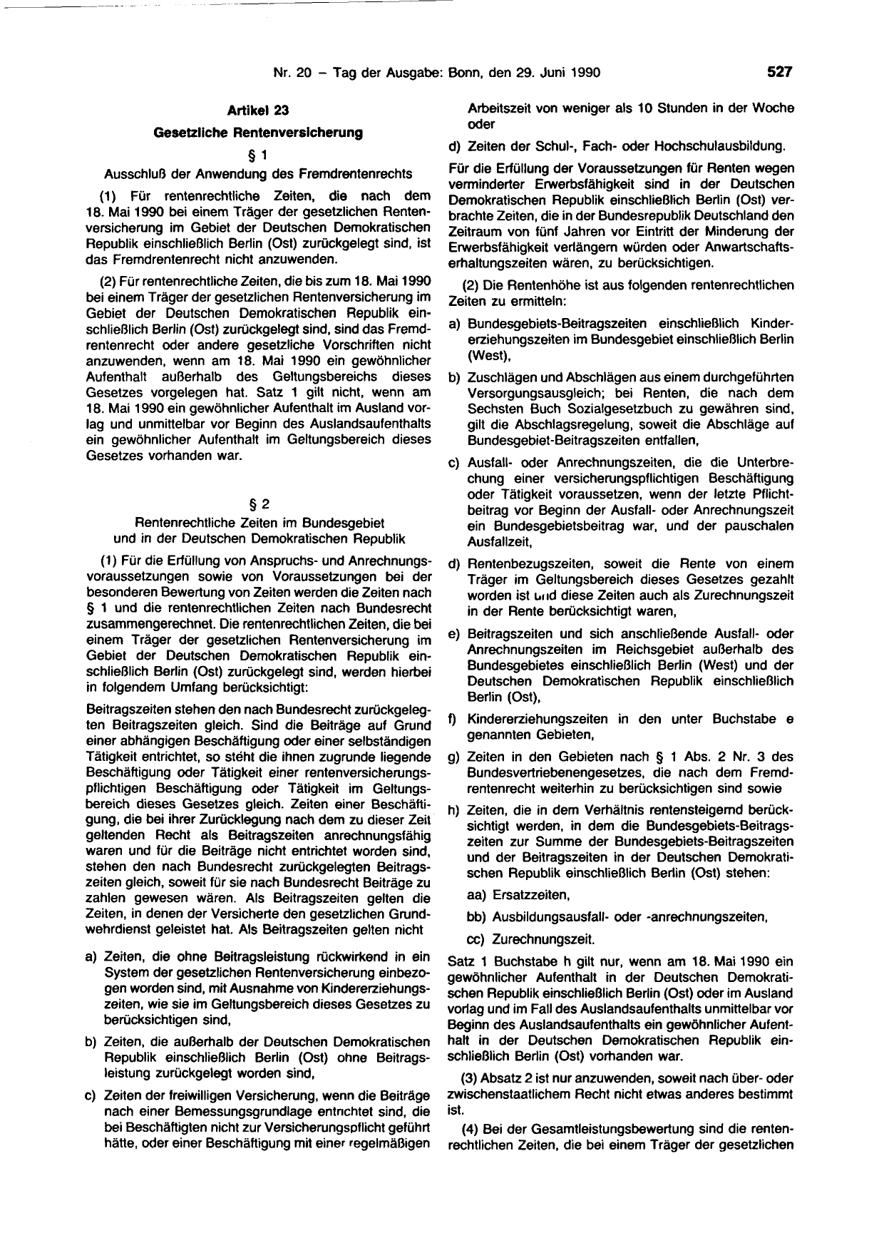 BGBl. 1990, Seite 527 — Originalseite als Abbildung
