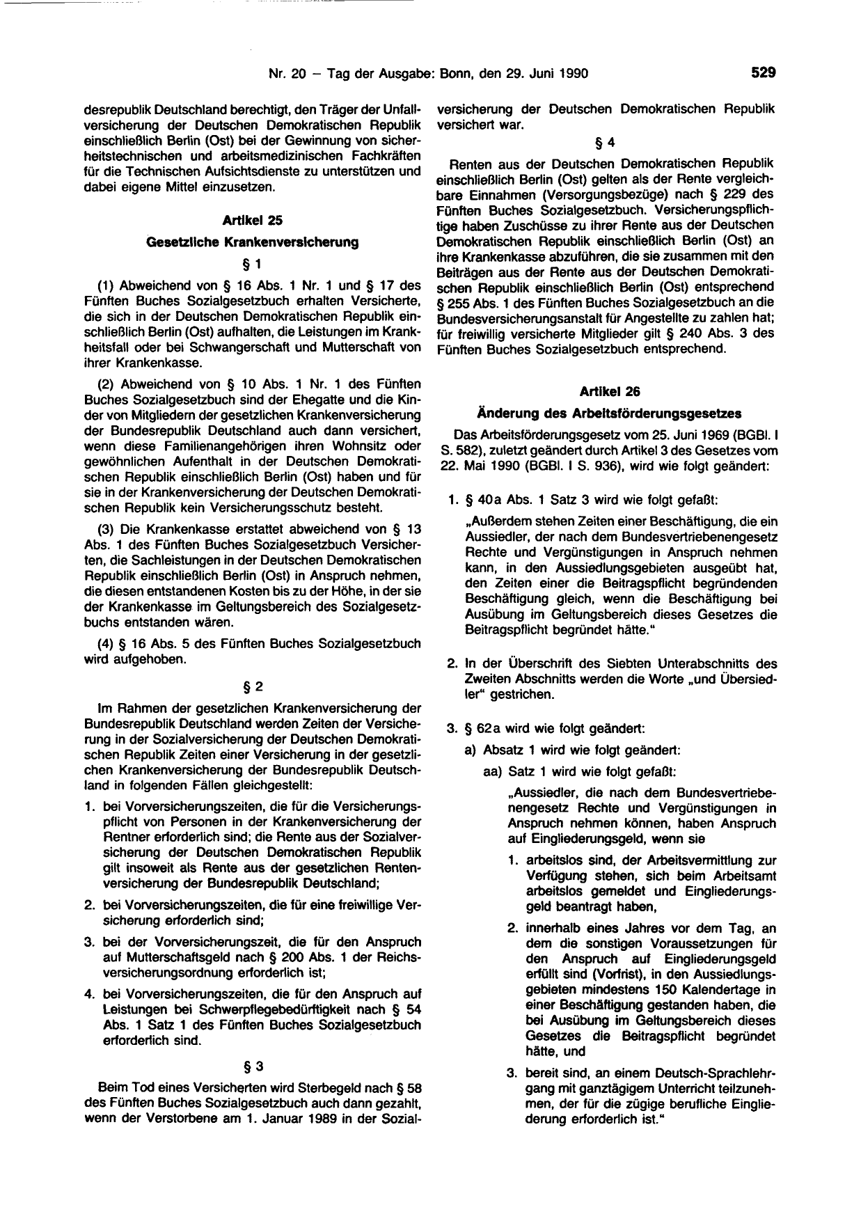 BGBl. 1990, Seite 529 — Originalseite als Abbildung