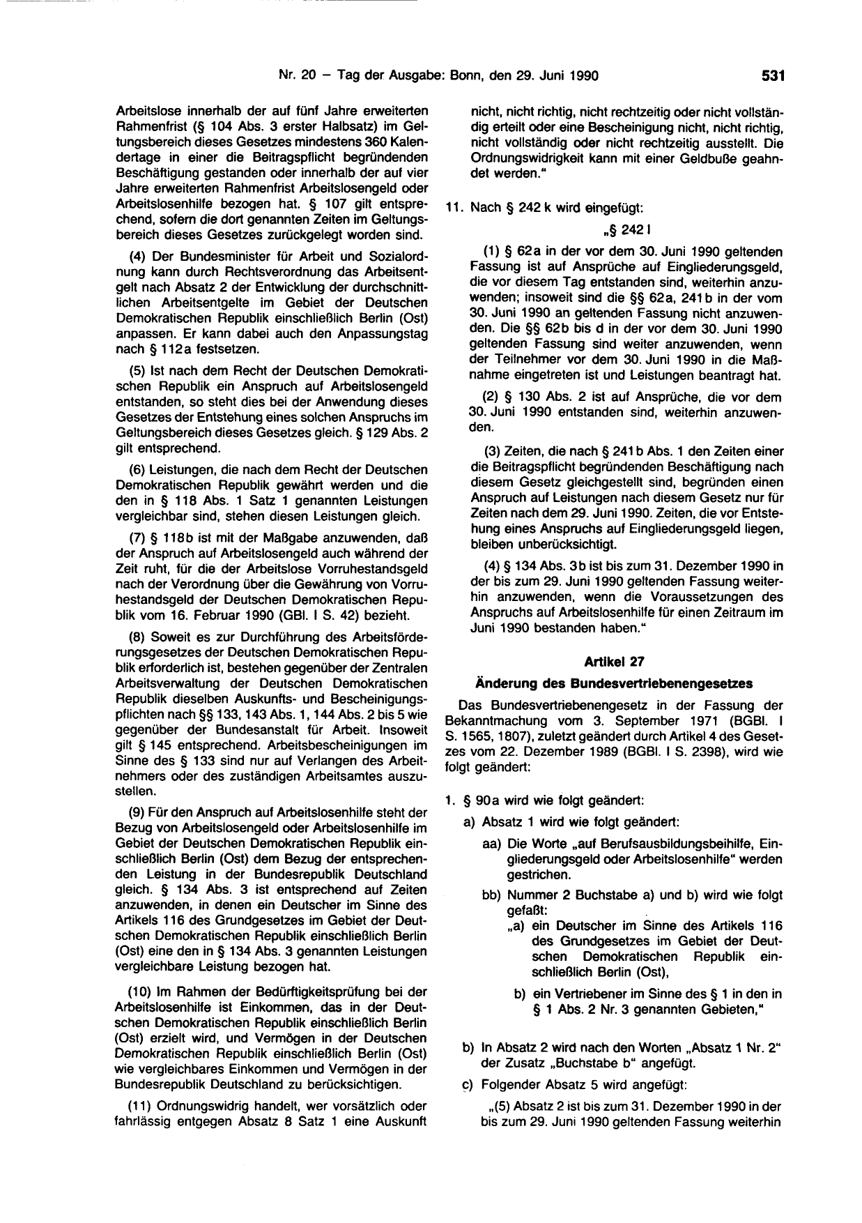 BGBl. 1990, Seite 531 — Originalseite als Abbildung