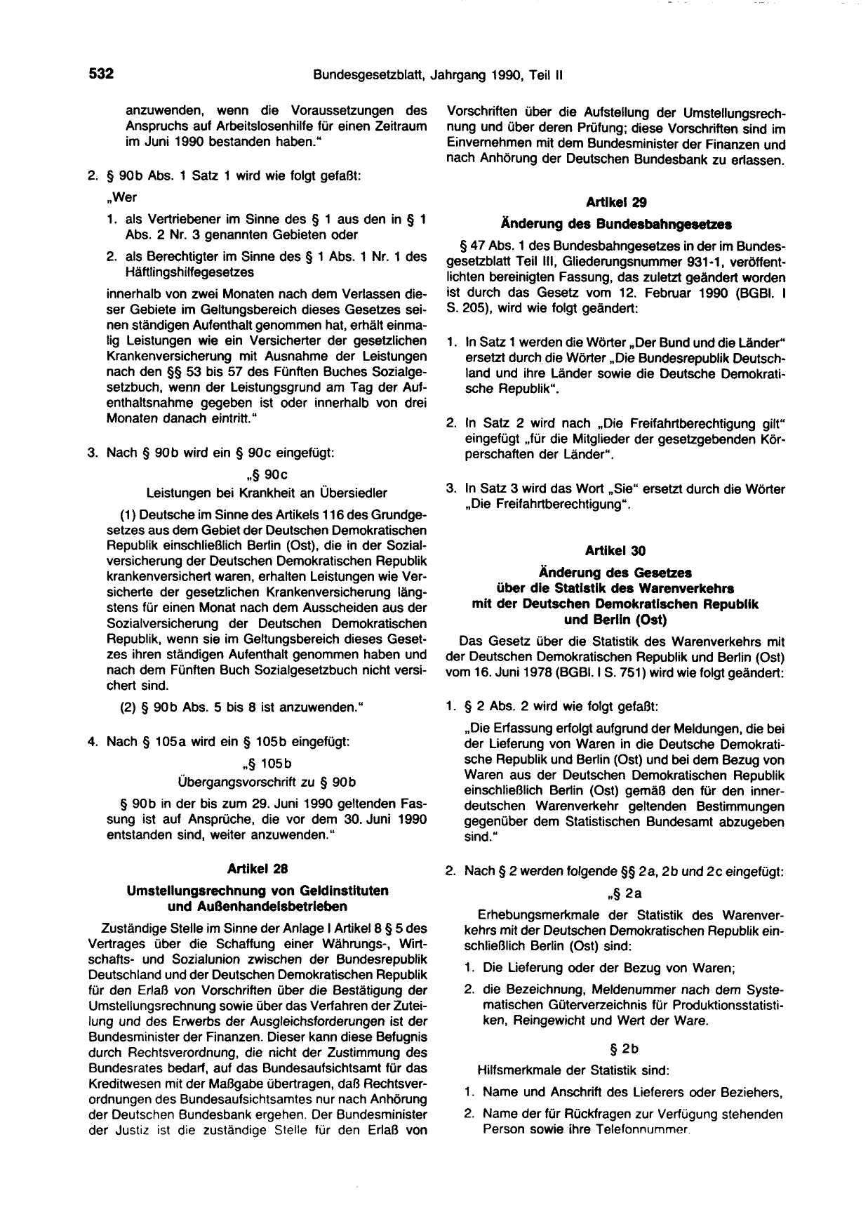 BGBl. 1990, Seite 532 — Originalseite als Abbildung
