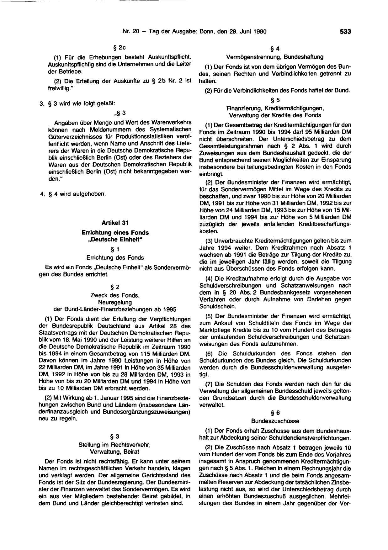 BGBl. 1990, Seite 533 — Originalseite als Abbildung