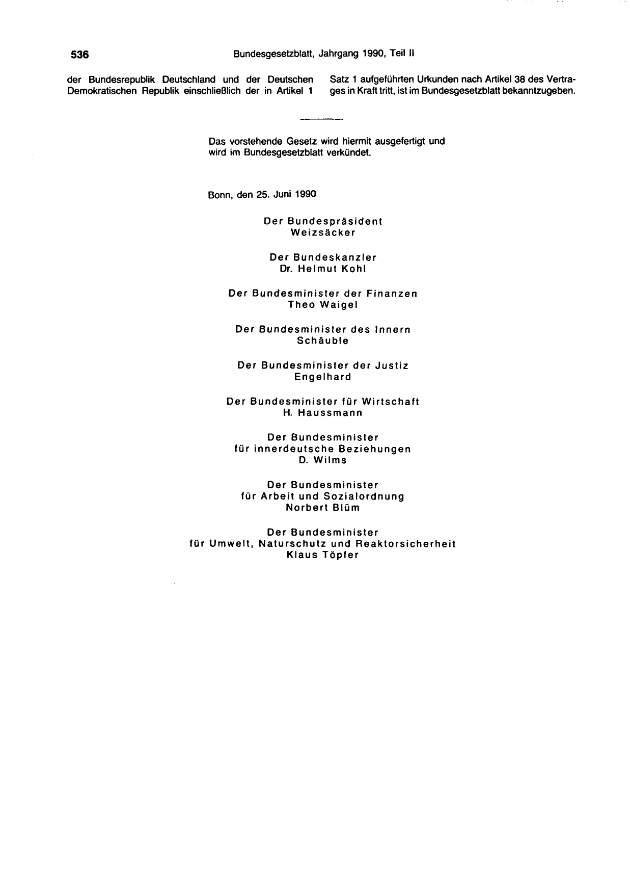 BGBl. 1990, Seite 536 — Originalseite als Abbildung