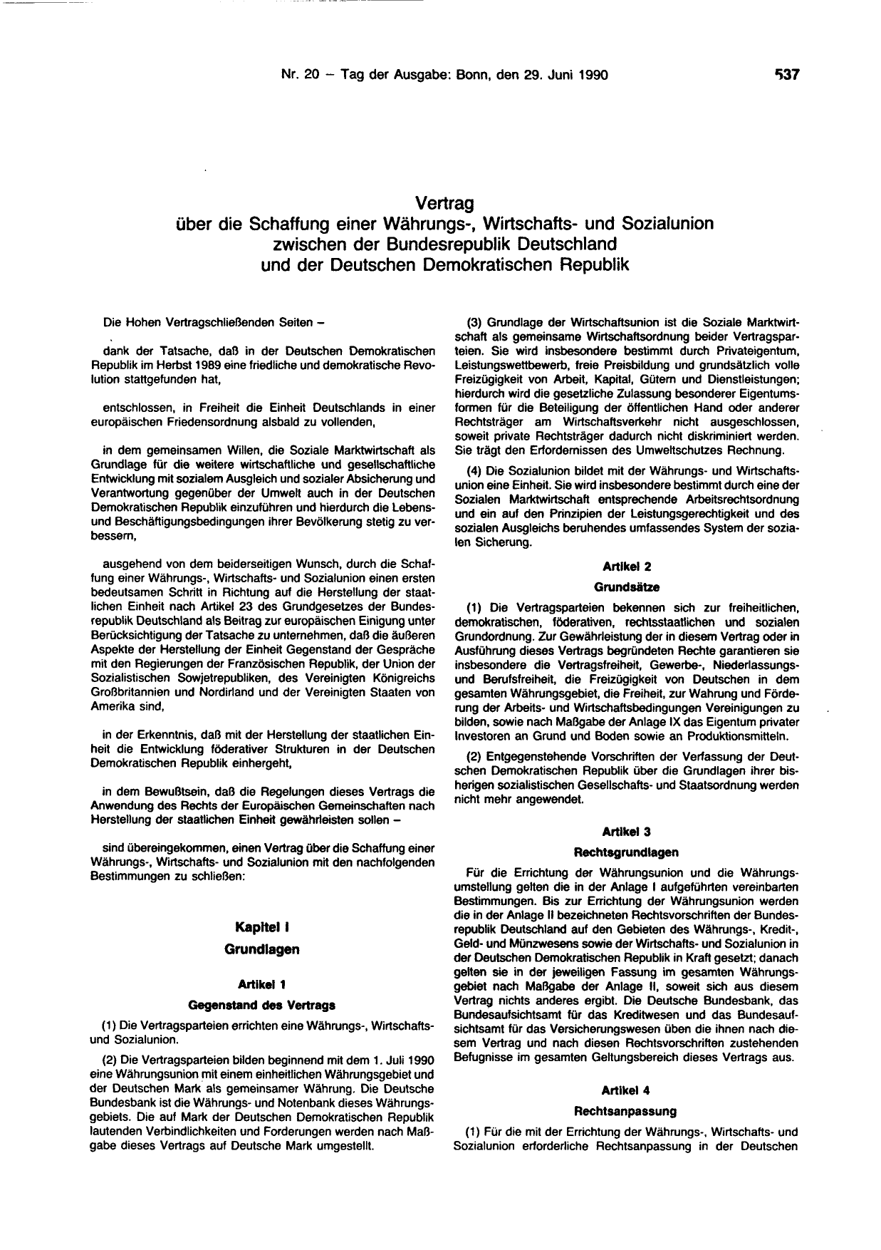 BGBl. 1990, Seite 537 — Originalseite als Abbildung