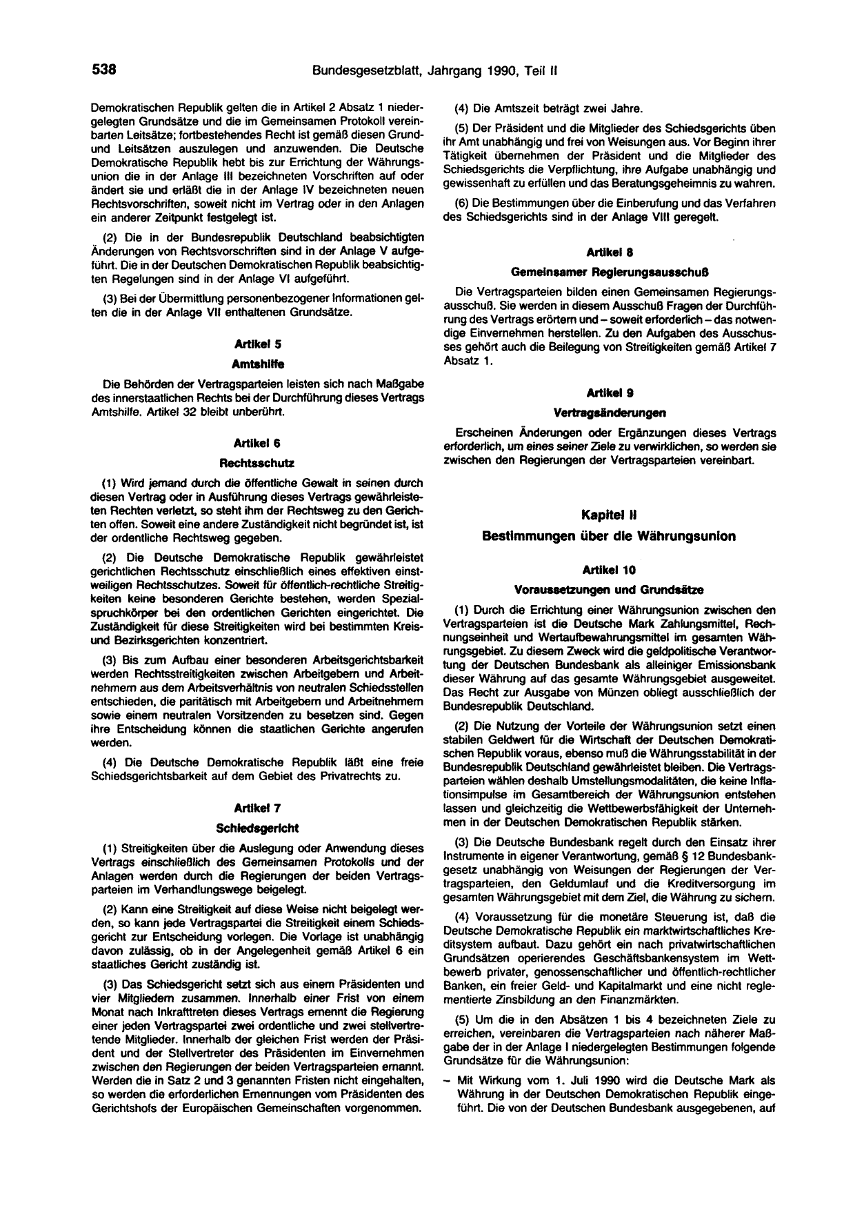 BGBl. 1990, Seite 538 — Originalseite als Abbildung