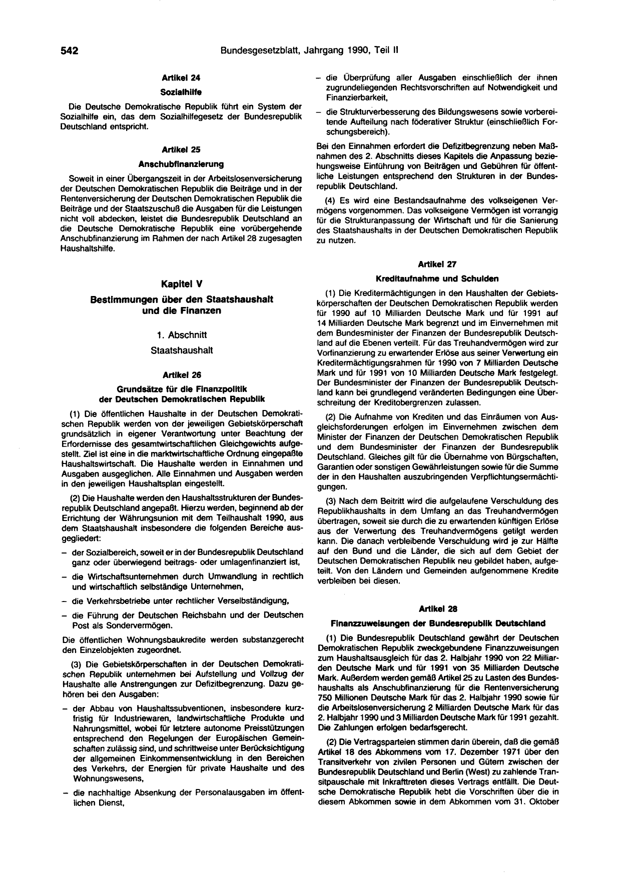 BGBl. 1990, Seite 542 — Originalseite als Abbildung