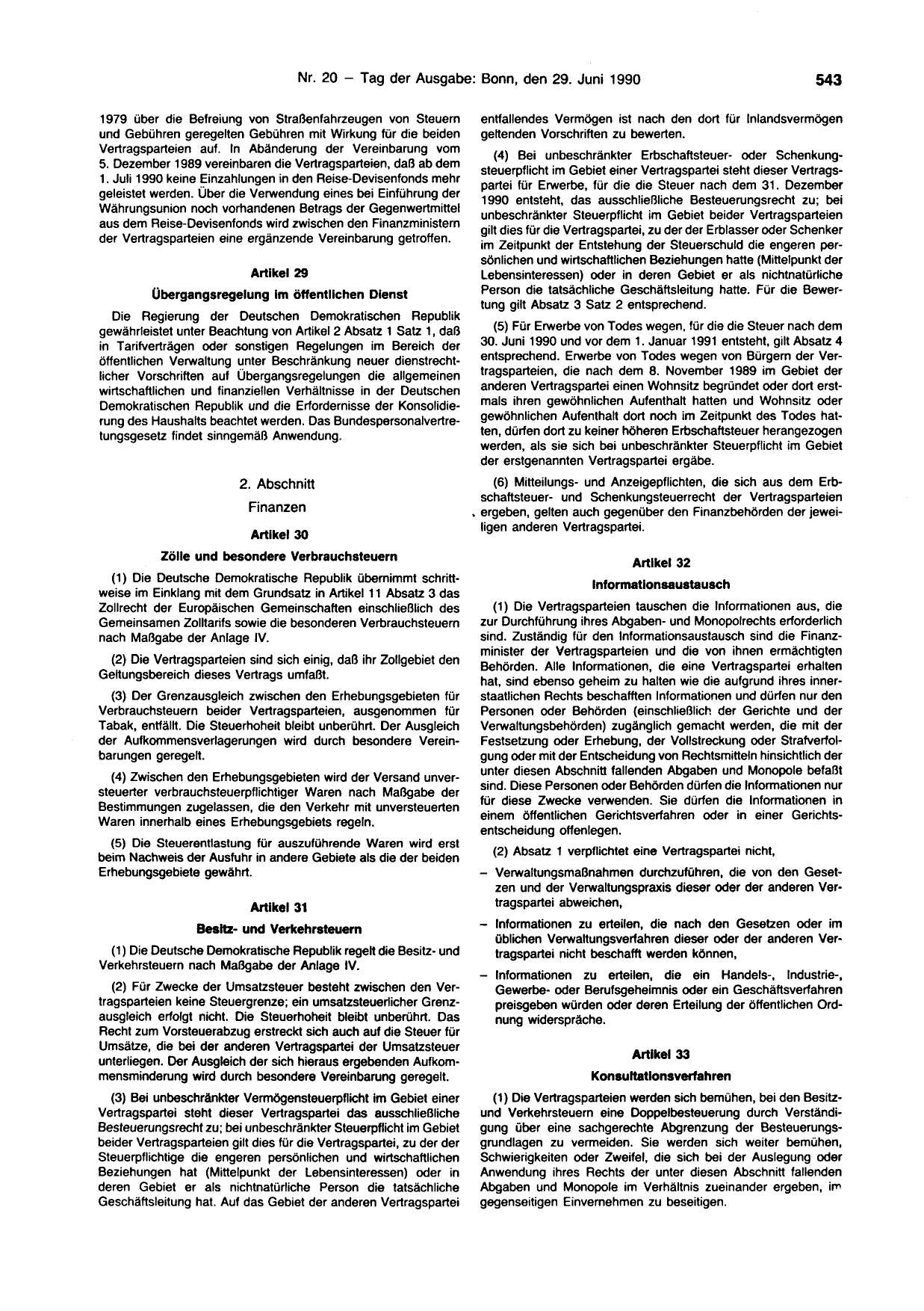 BGBl. 1990, Seite 543 — Originalseite als Abbildung