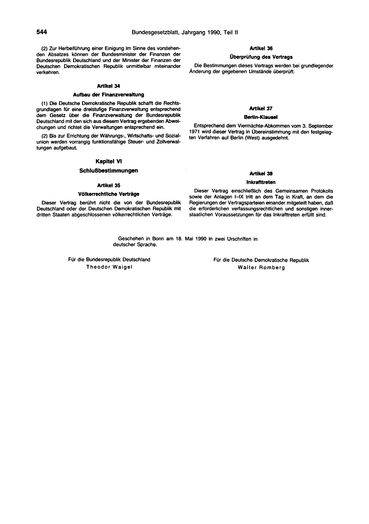 BGBl. 1990, Seite 544 — Originalseite als Abbildung