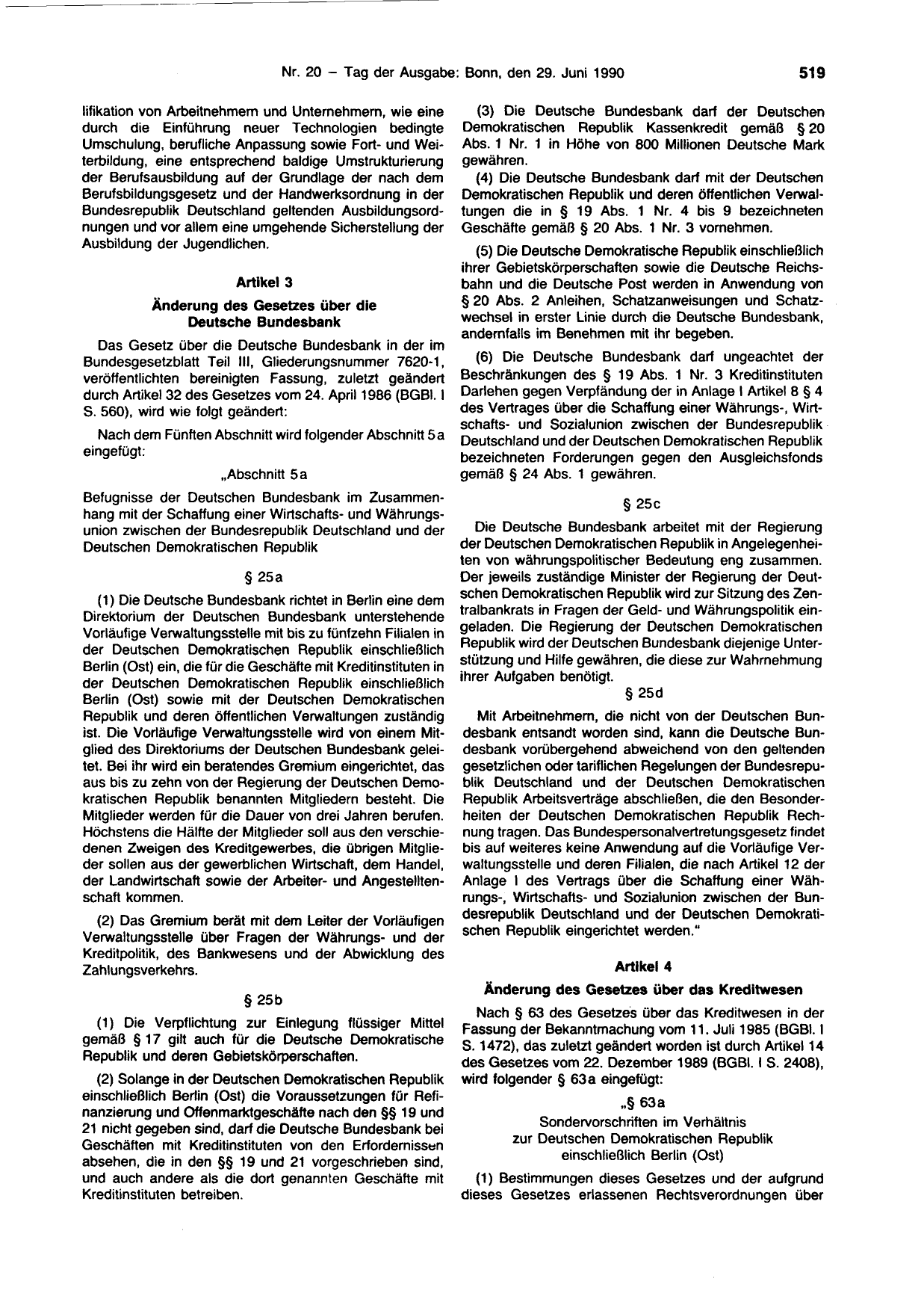 BGBl. 1990, Seite 519 — Originalseite als Abbildung
