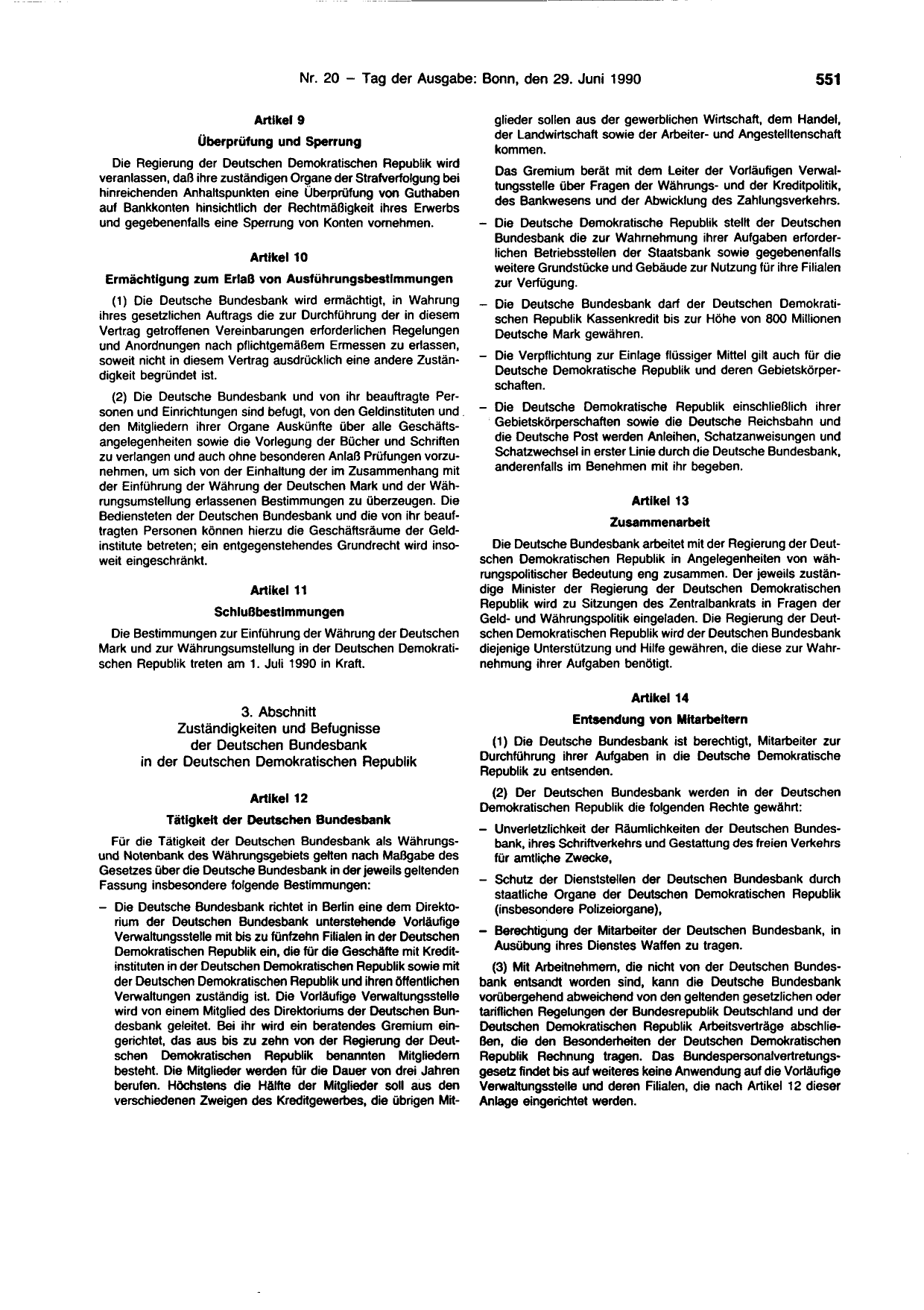 BGBl. 1990, Seite 551 — Originalseite als Abbildung