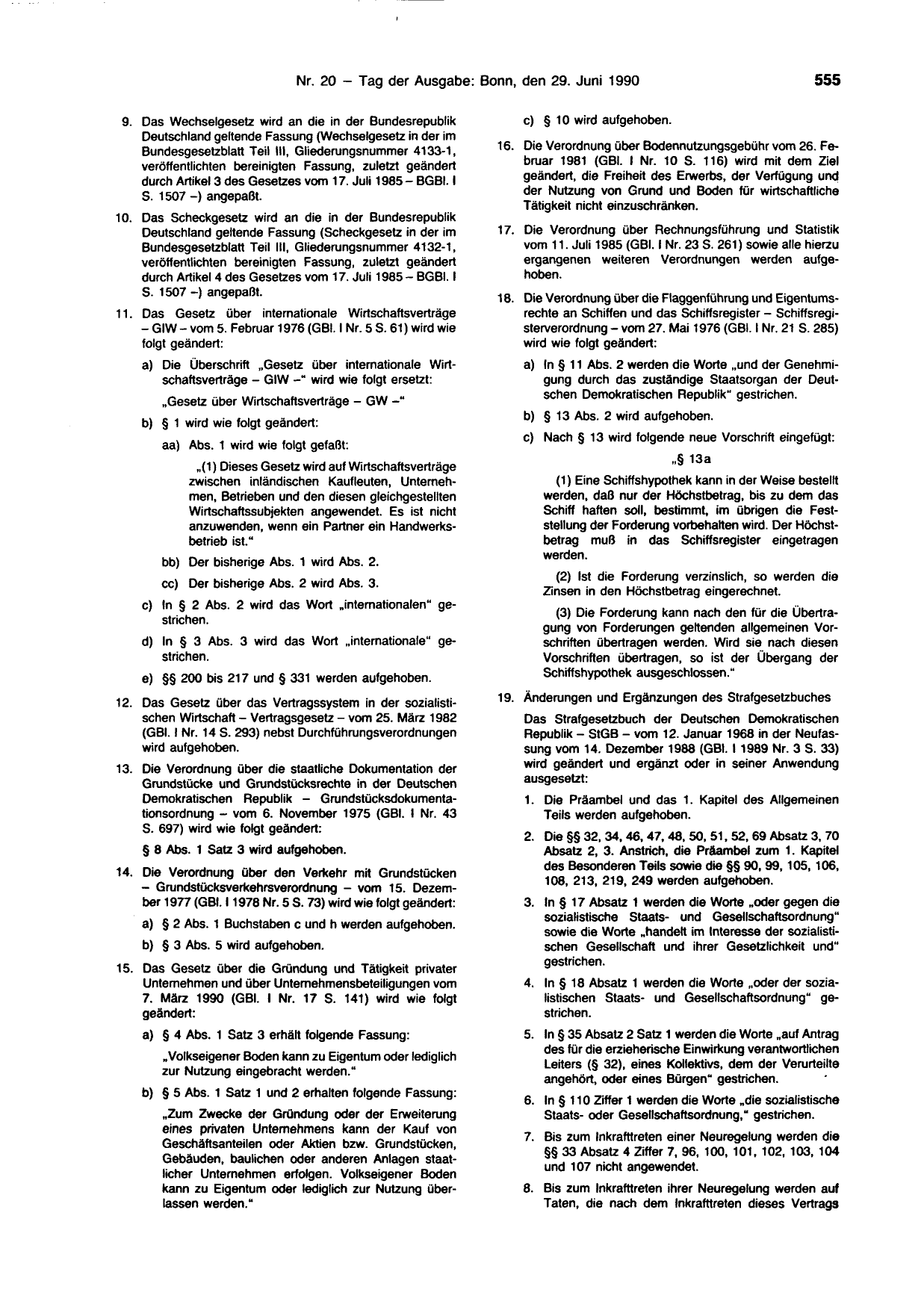 BGBl. 1990, Seite 555 — Originalseite als Abbildung