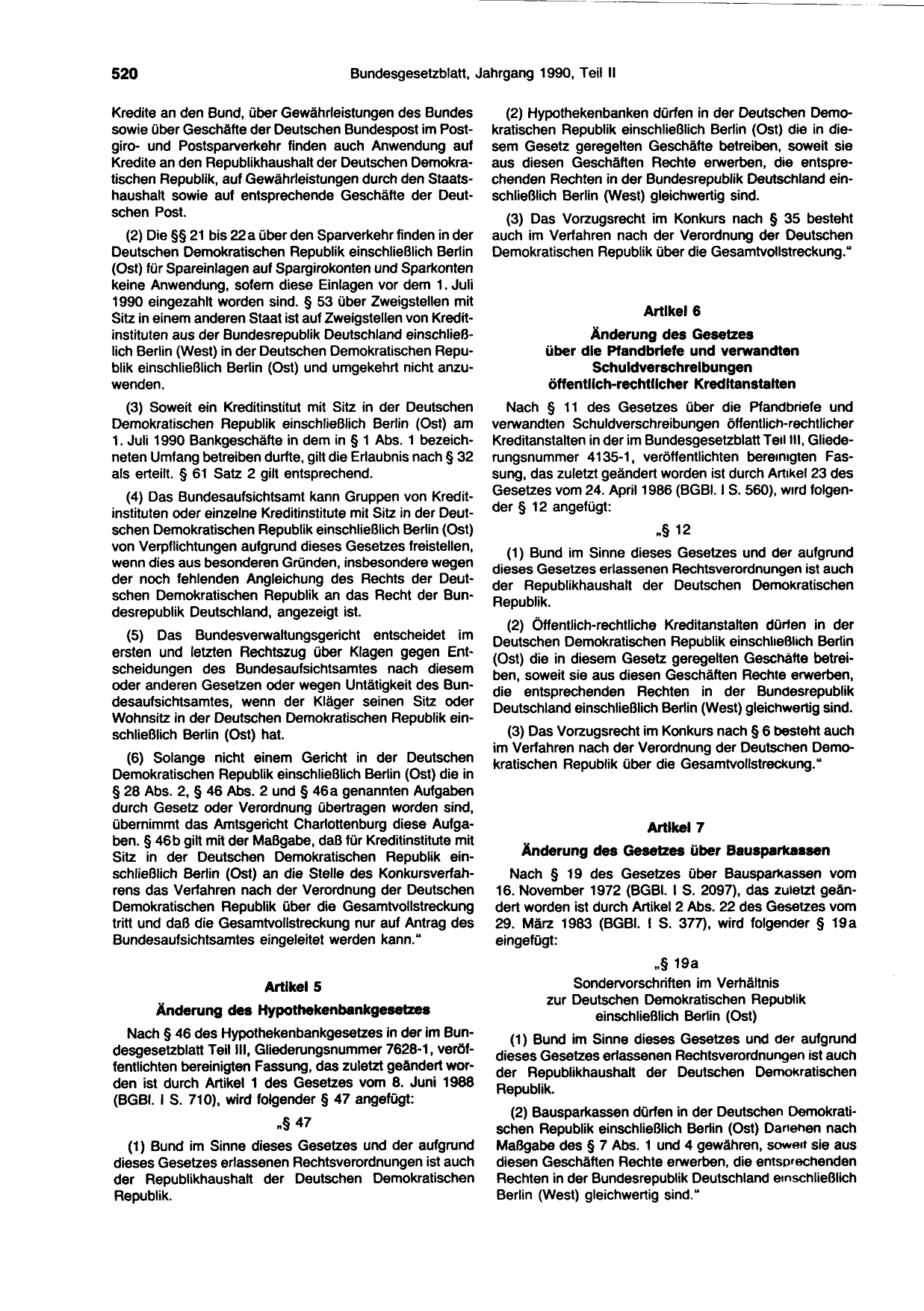 BGBl. 1990, Seite 520 — Originalseite als Abbildung