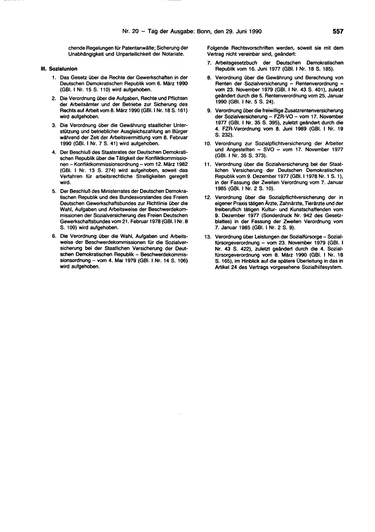 BGBl. 1990, Seite 557 — Originalseite als Abbildung
