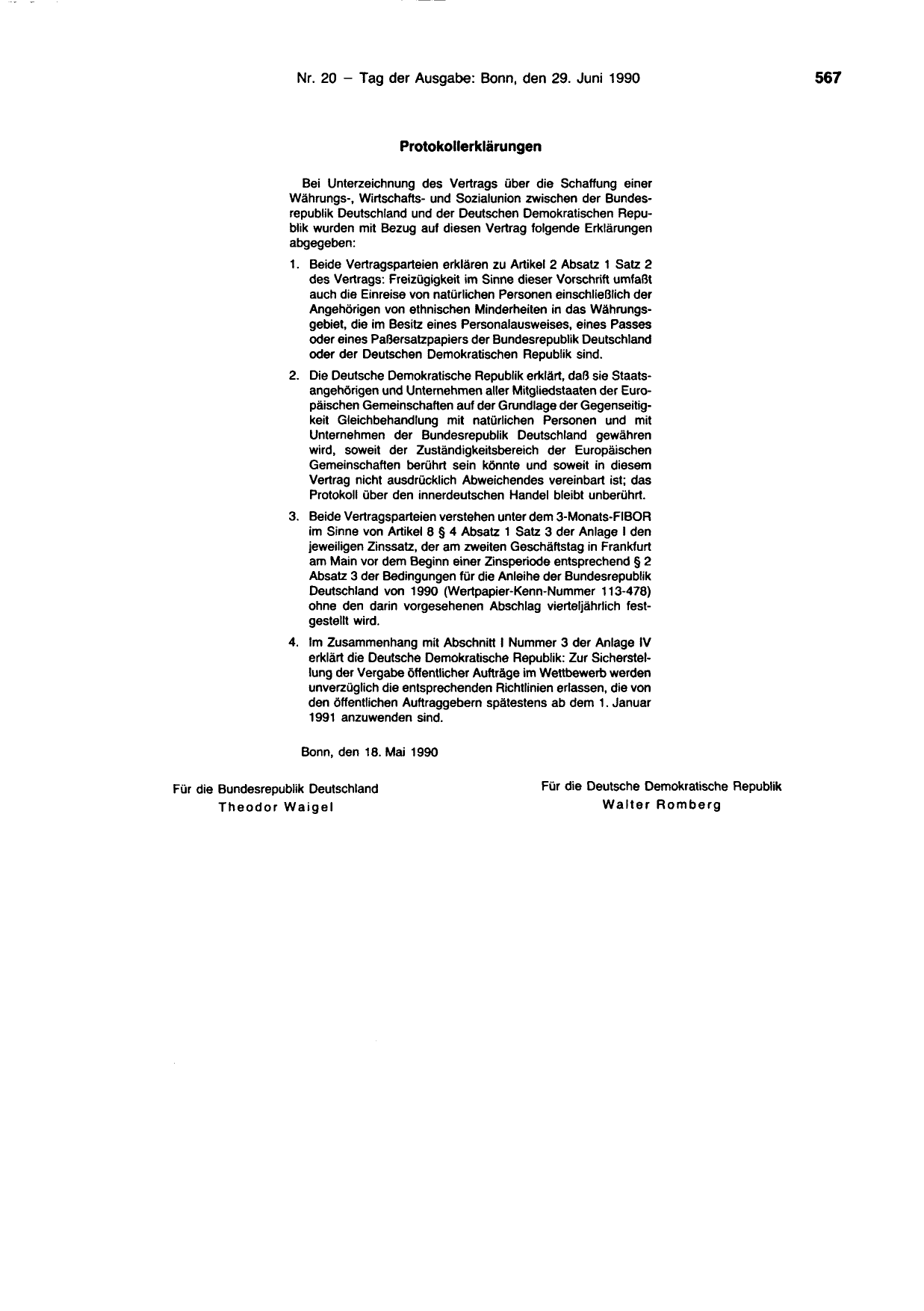 BGBl. 1990, Seite 567 — Originalseite als Abbildung