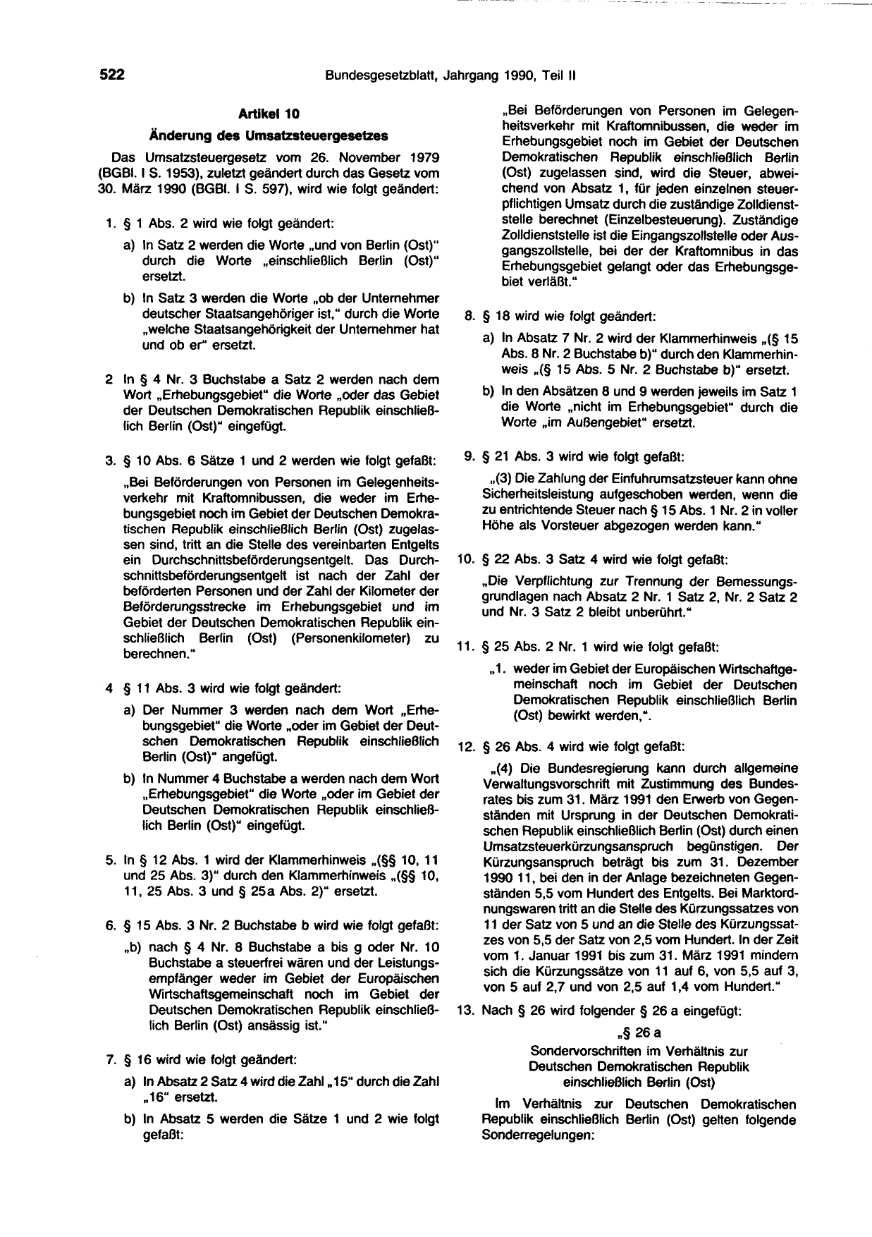 BGBl. 1990, Seite 522 — Originalseite als Abbildung