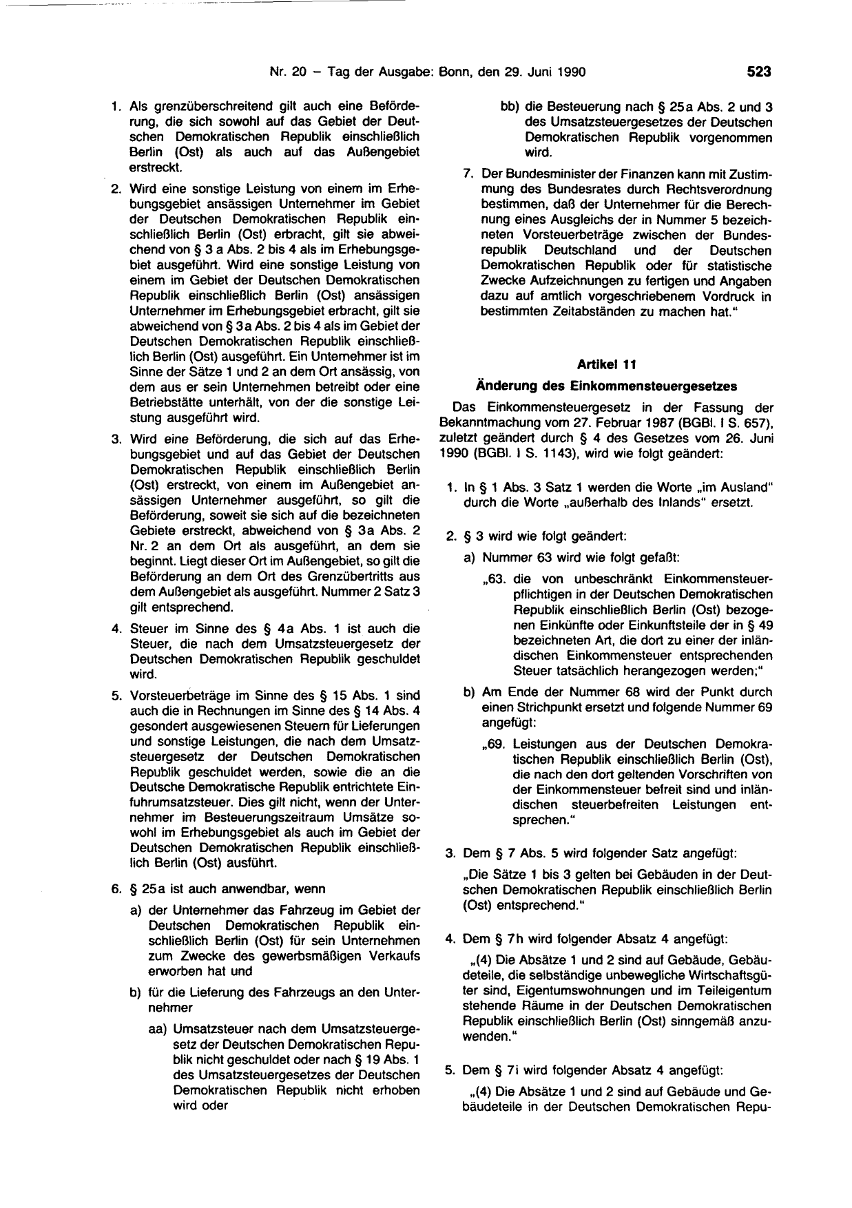 BGBl. 1990, Seite 523 — Originalseite als Abbildung