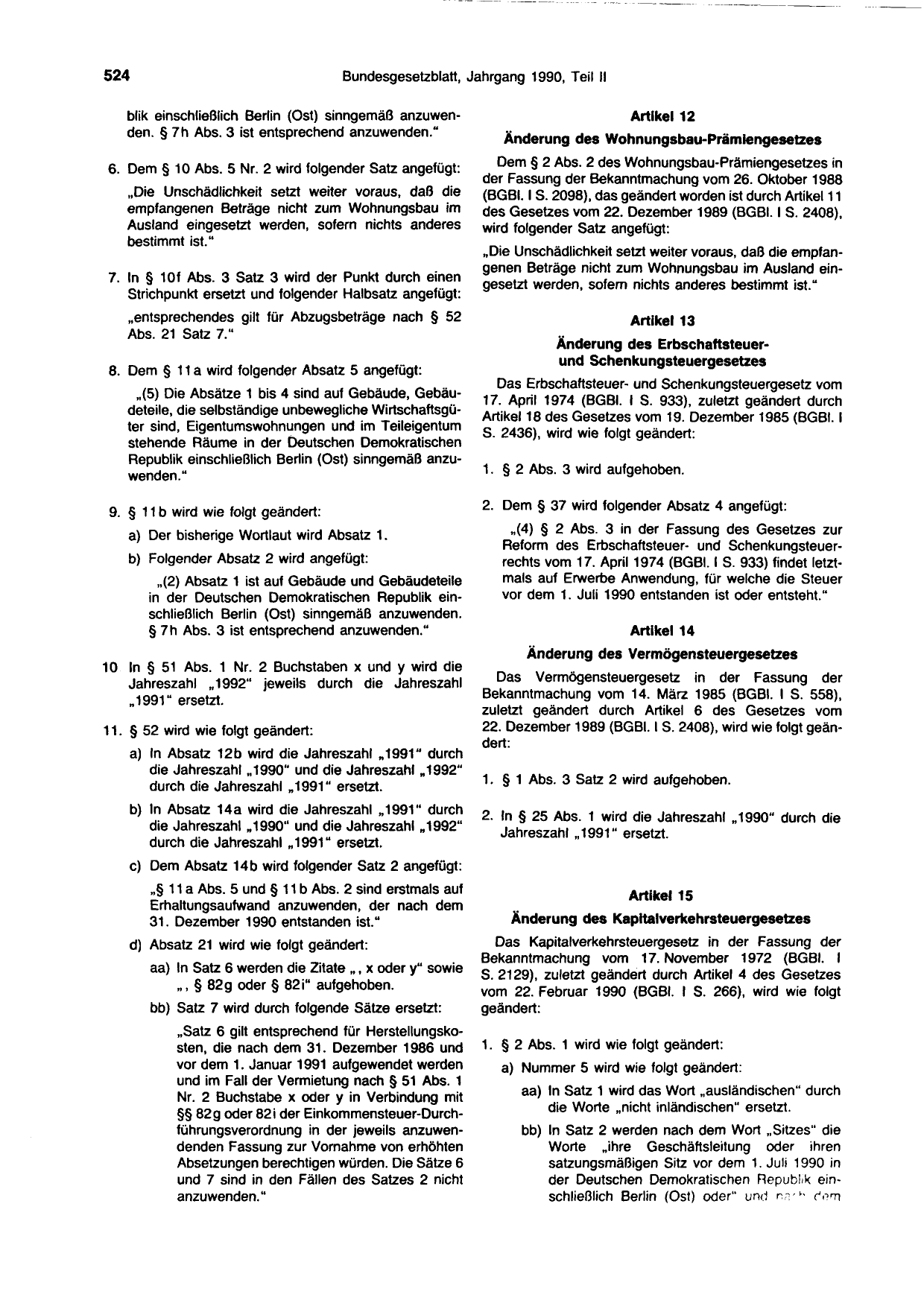 BGBl. 1990, Seite 524 — Originalseite als Abbildung