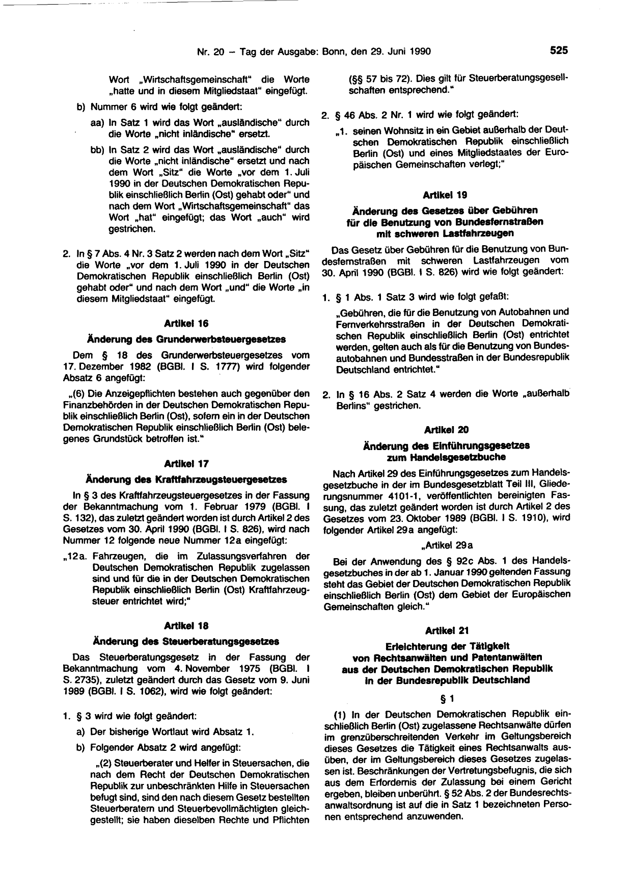 BGBl. 1990, Seite 525 — Originalseite als Abbildung